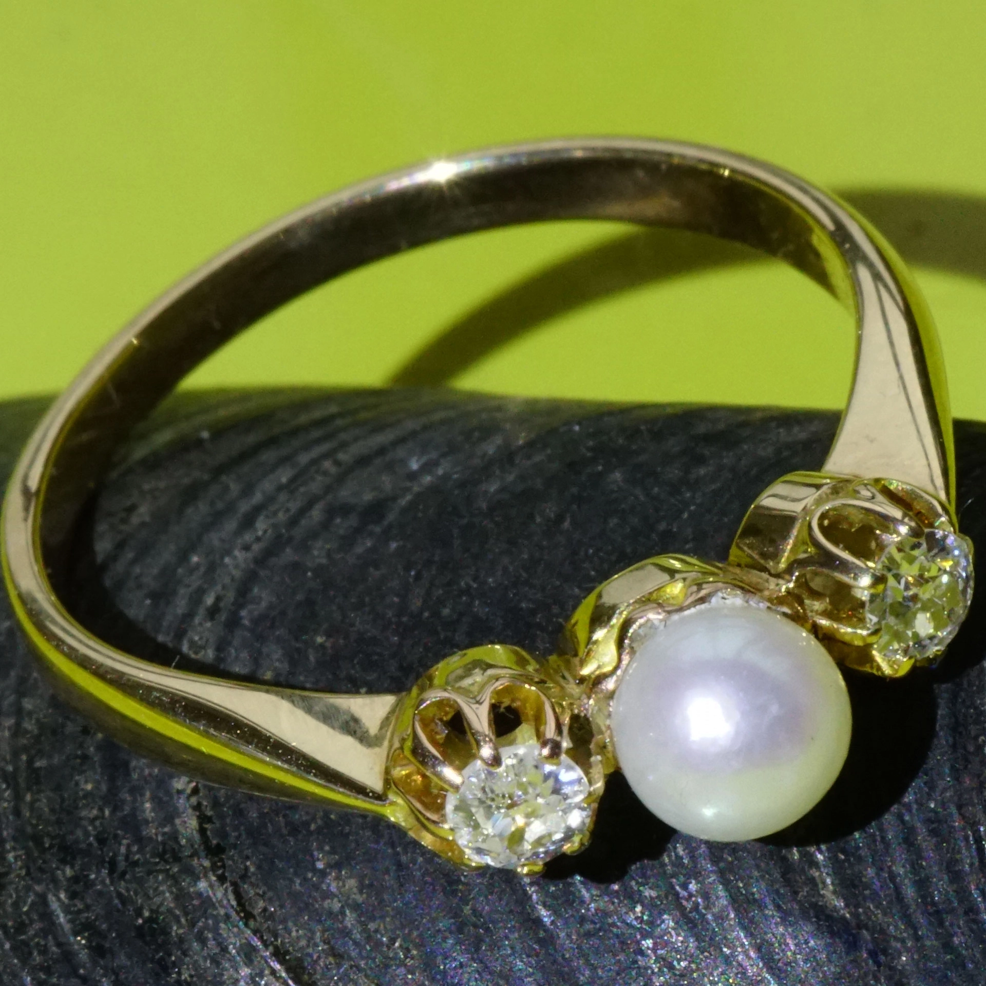 Oldcut Diamond Pearl Ring 14 kt Gold...about 1910