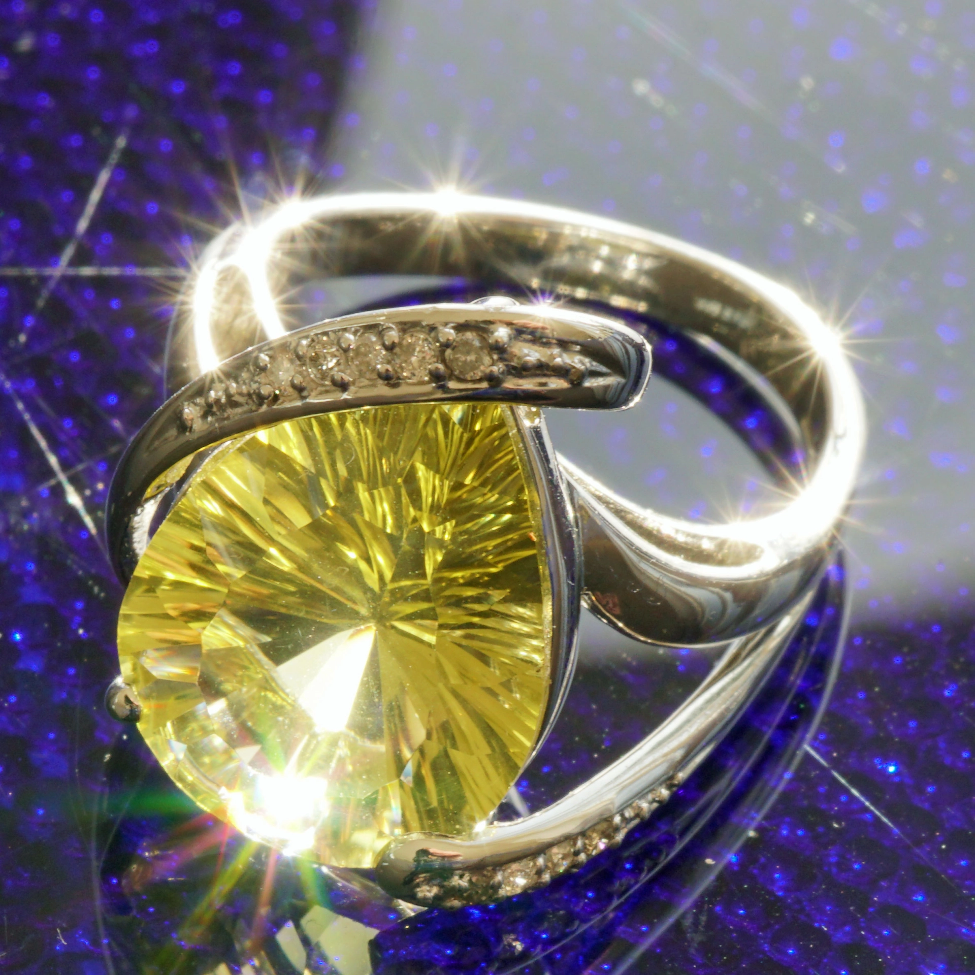 Lemoncitrin Brillant Ring in 750er Weissgold