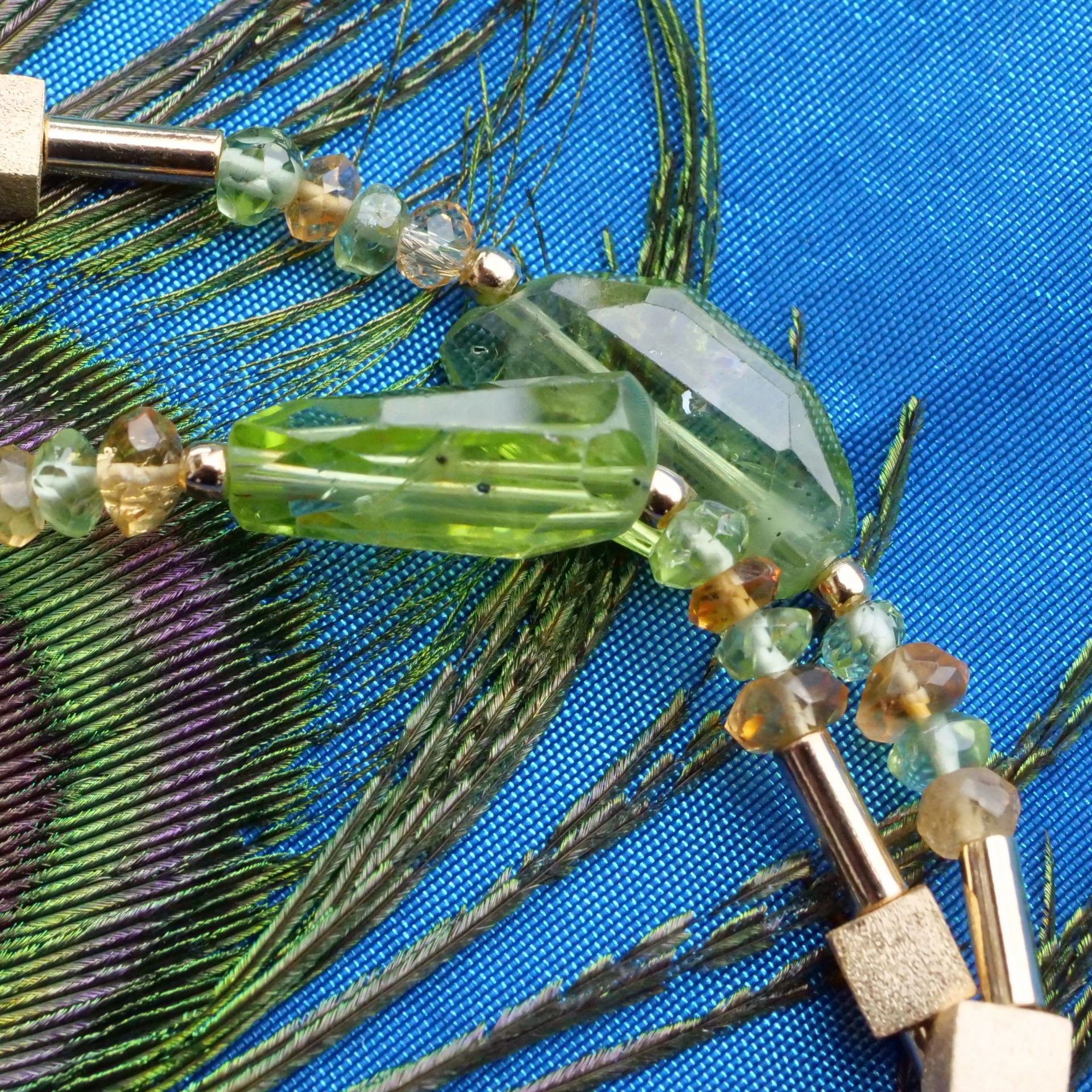 Peridot Citrin Collier 925er Silber vergoldet Handarbeit Traumkristalle