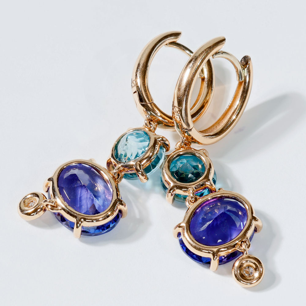 Tanzanite Zircon Brilliant Drop Earrings 750 Rose Gold... Bang colours 6.71 ct 4.84 ct 0.09 ct