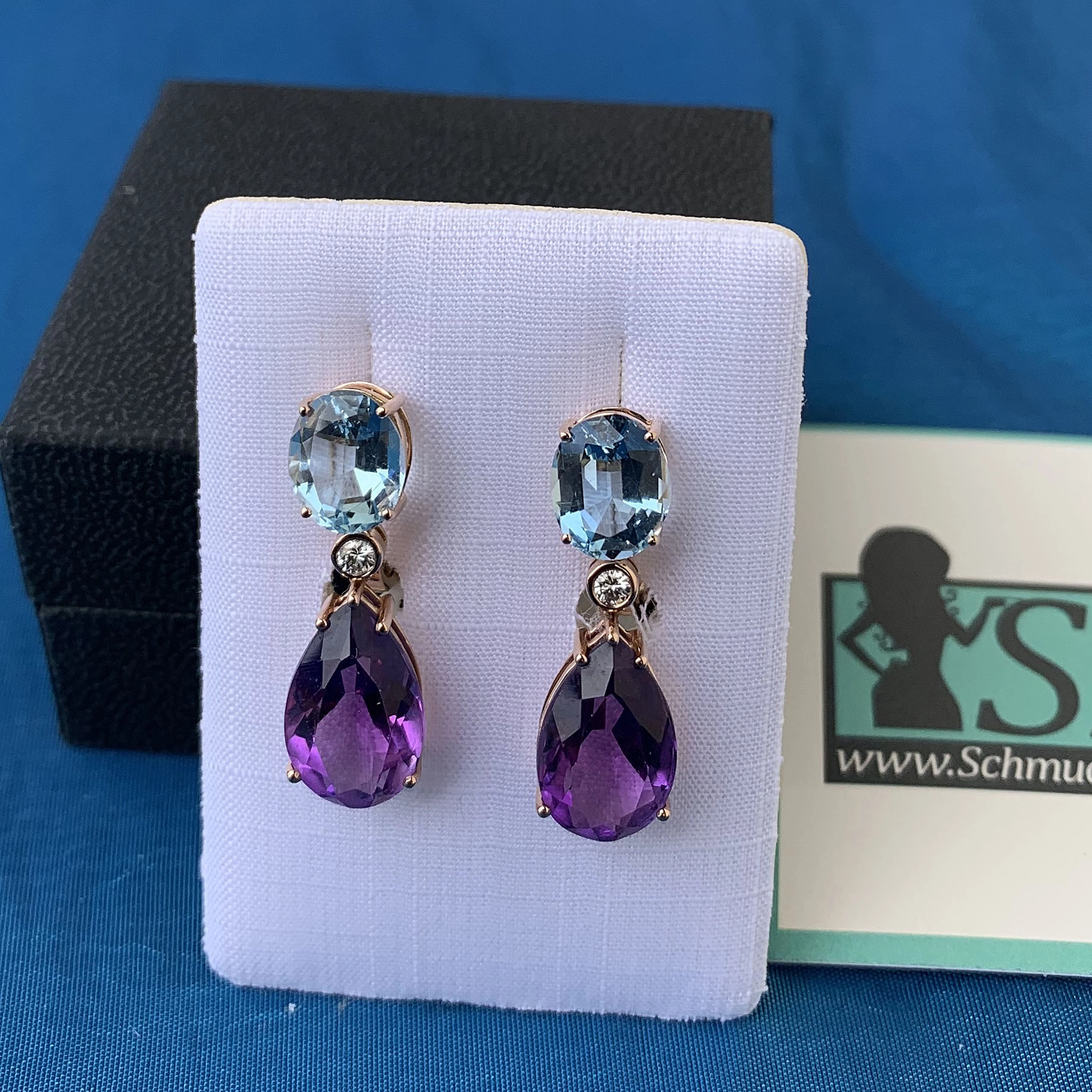 Aquamarin Amethyst Diamond Earrings 18kt Rosegold...Great Quality