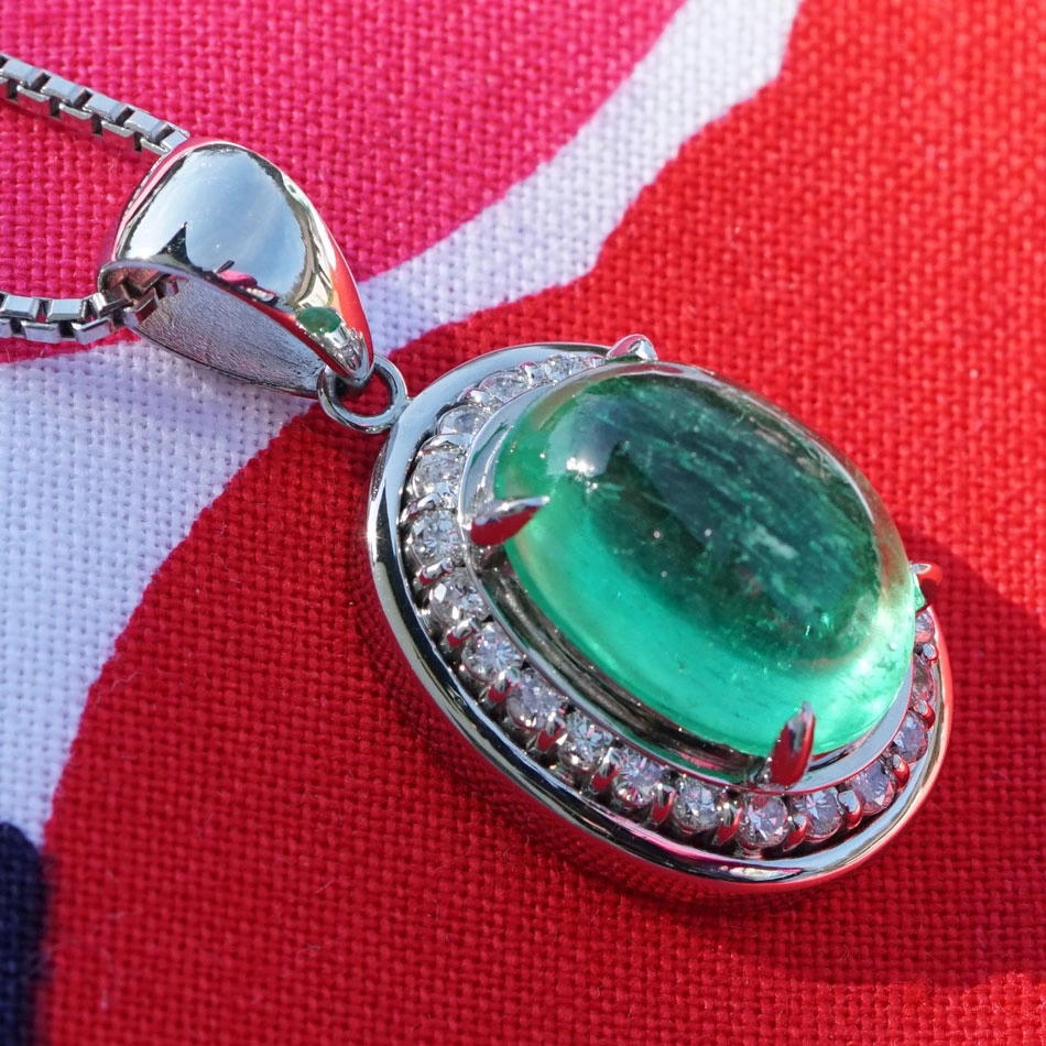 Smaragd Brillant Anhänger mit Kette  Platin  5.91 ct 0.50 ct