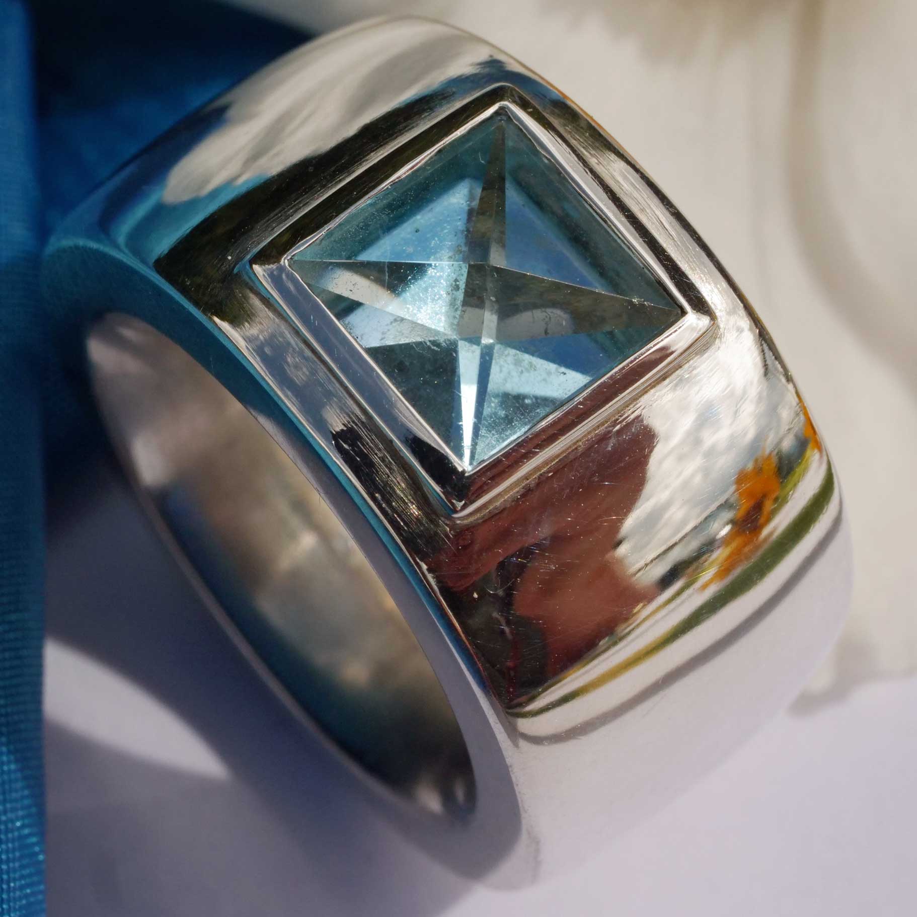 Original Schubart Blue Topaz Ring Düsseldorf 925 Silver 55 grams heavily polished
