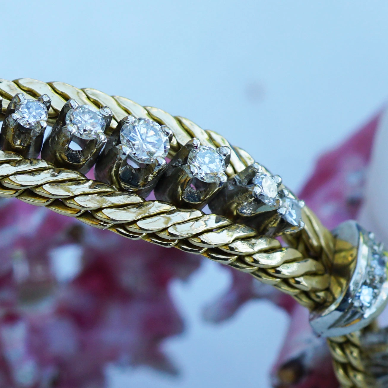 Brillant Armband Vintage 80er 1.0 ct lupenrein 25 Gramm 750er Gelbgold Weissgold 18,5 cm Länge