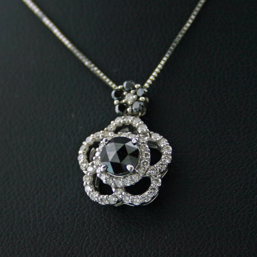 Brillantanhänger mit Kette, 750/-WG., schwarz-weiß