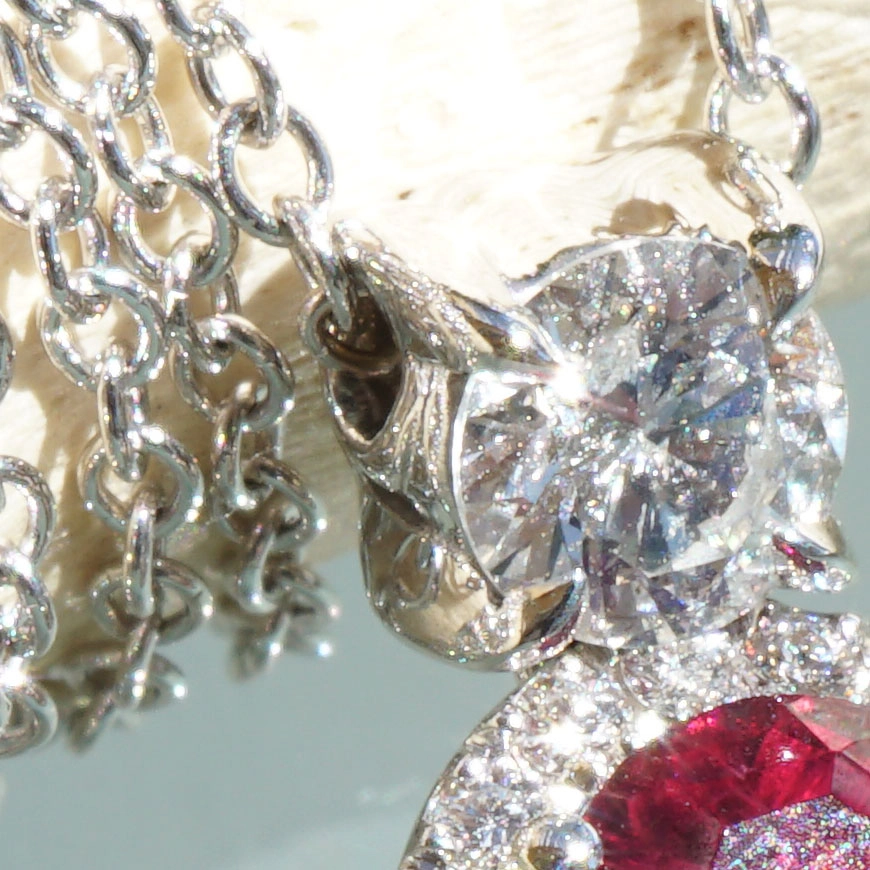 Rubelith Brilliant Pendant with Chain 750 White Gold from traditional goldsmiths...magnificently beautiful