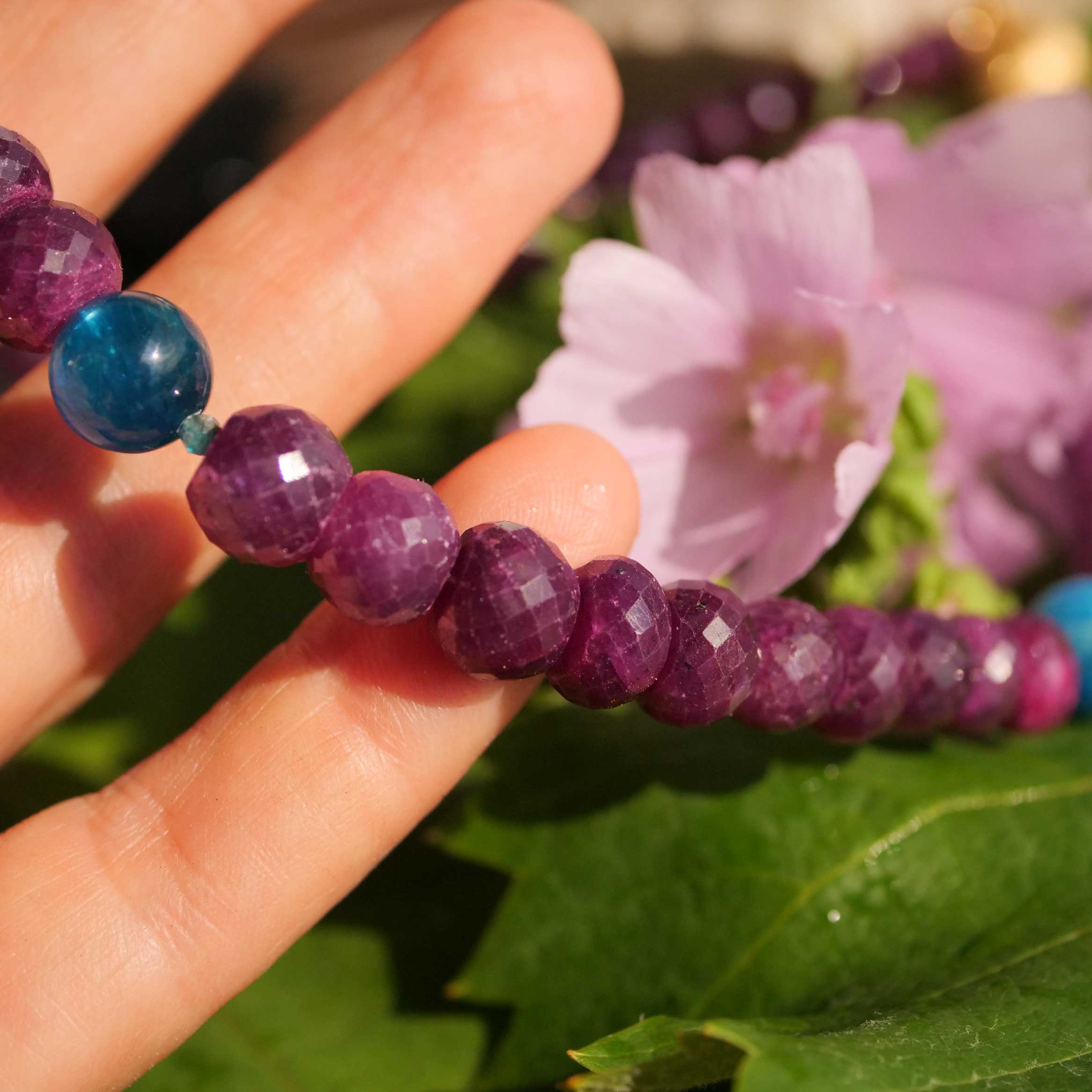 Ruby Paraiba-Apatite Necklace Silver gold-plated 350 carat faceted Ruby Rondelles in the Course