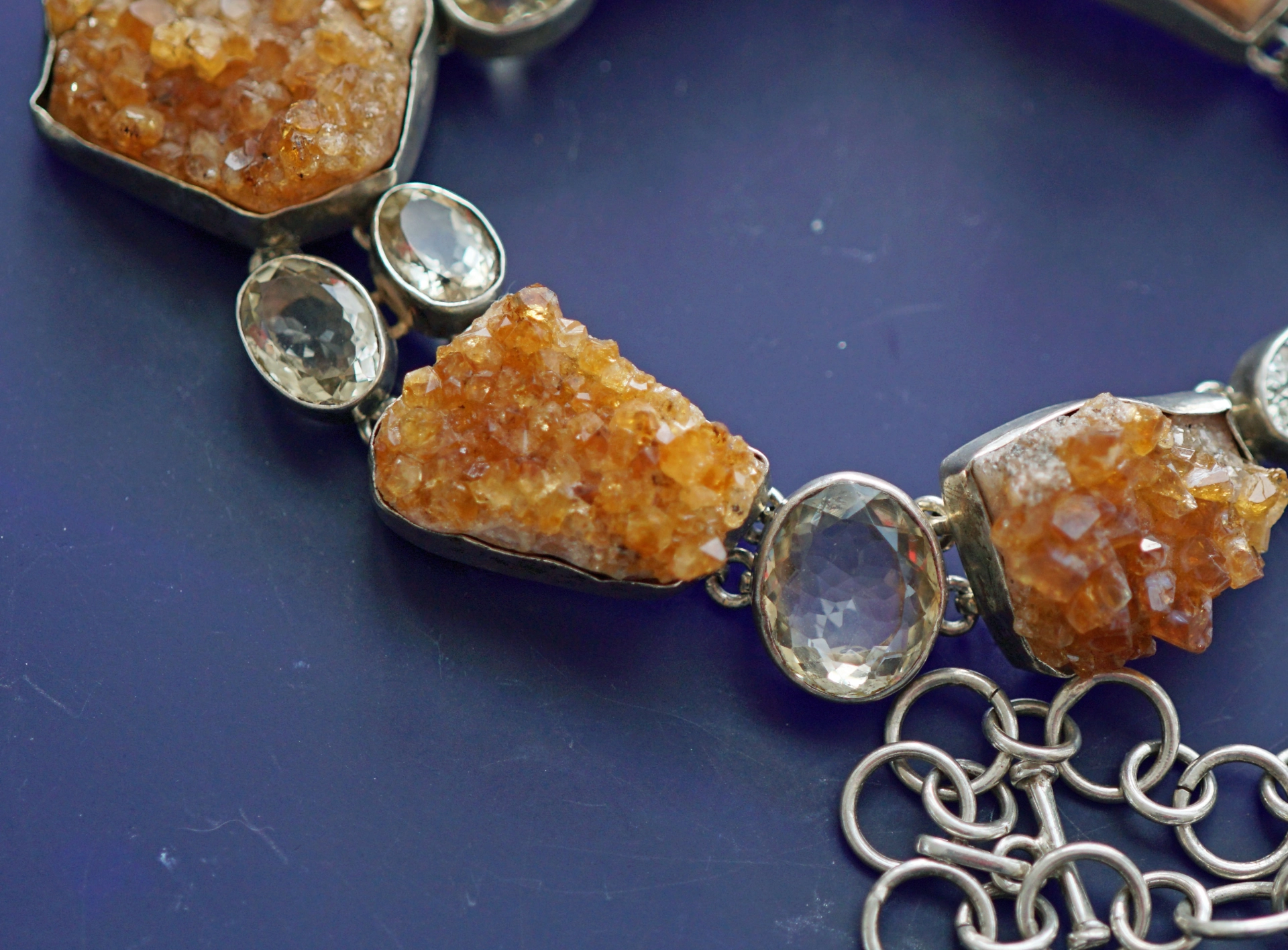 Citrine Chrystell Necklace 925 Silver......unusual Idea.....all handmade