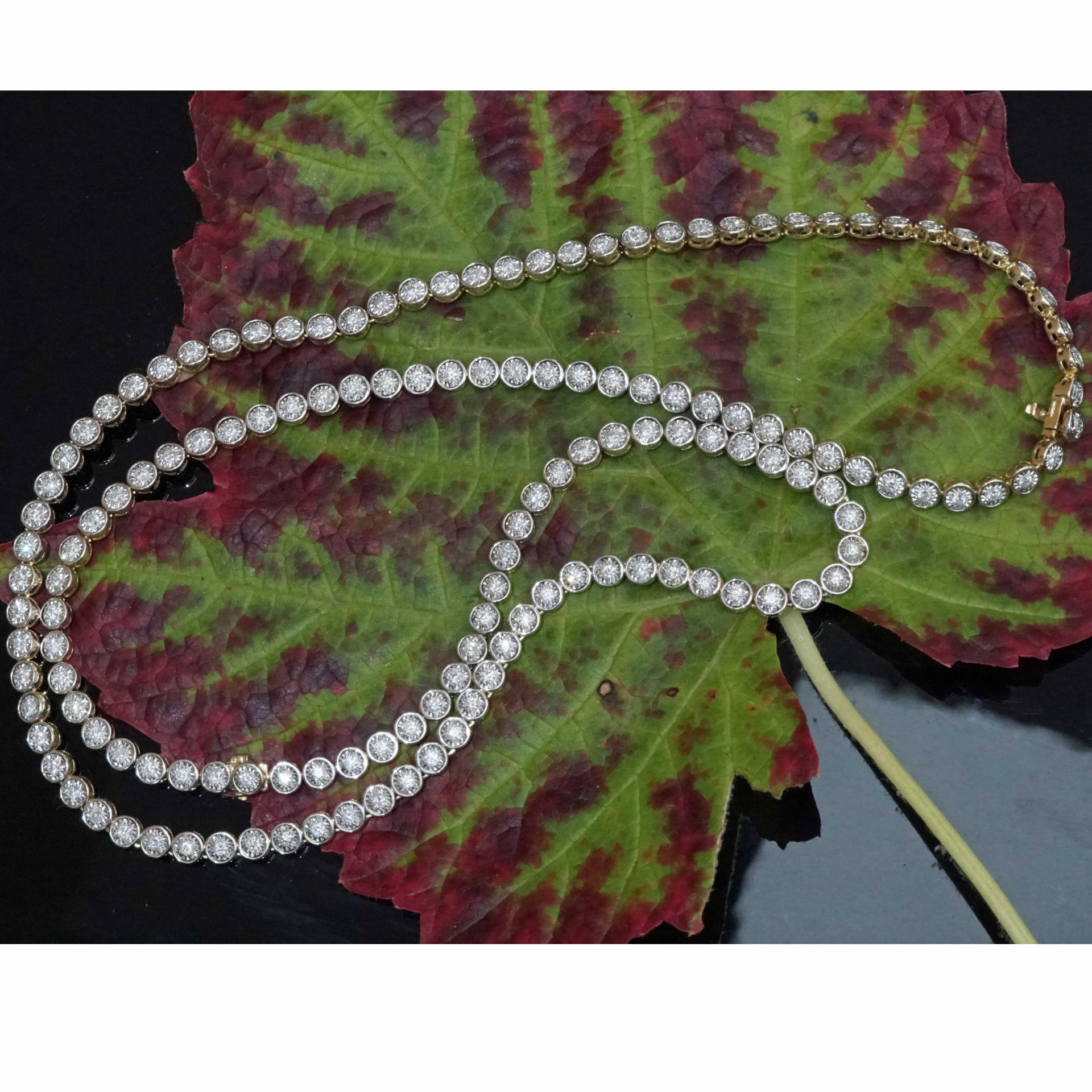 Tennis Necklace and Bracelet 18 kt Yellow Gold 2.60 ct Great Lenght of 60 cm