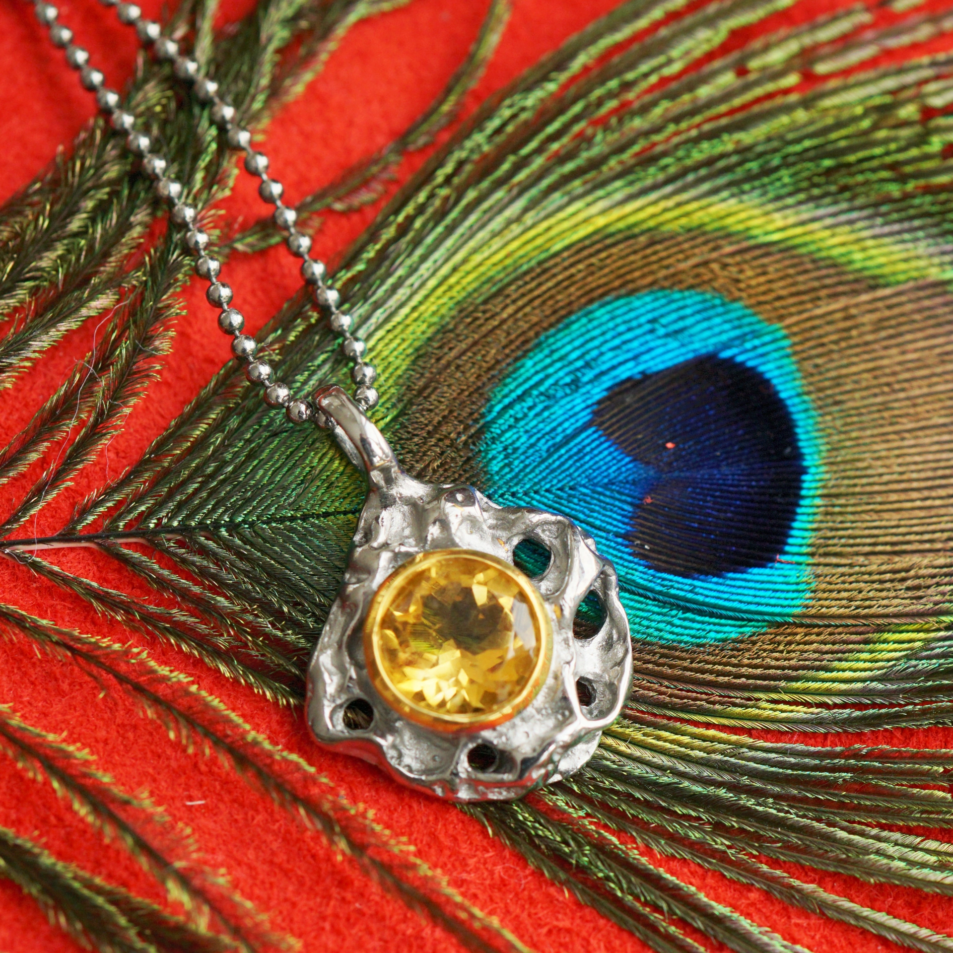 Set:Citrine Pendant and Ring, 925 Silver, Handmade