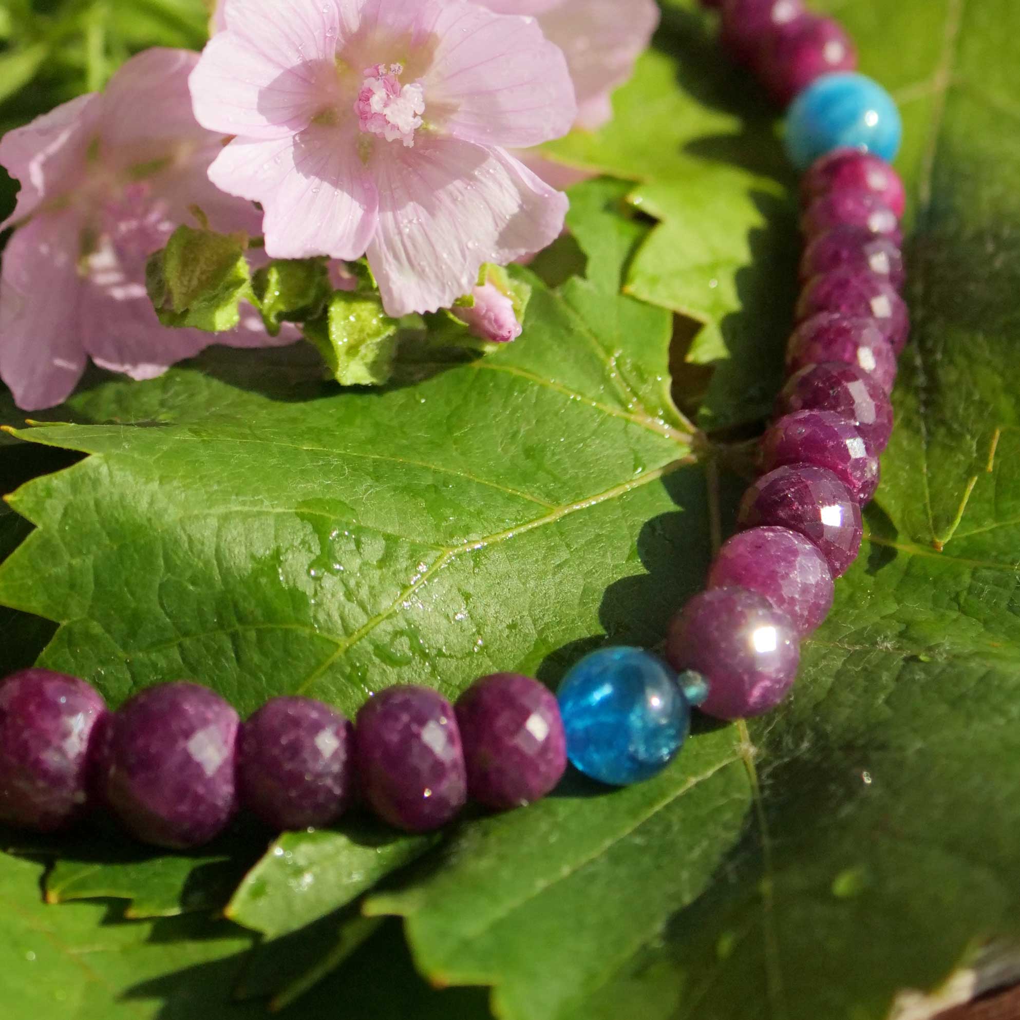 Ruby Paraiba-Apatite Necklace Silver gold-plated 350 carat faceted Ruby Rondelles in the Course
