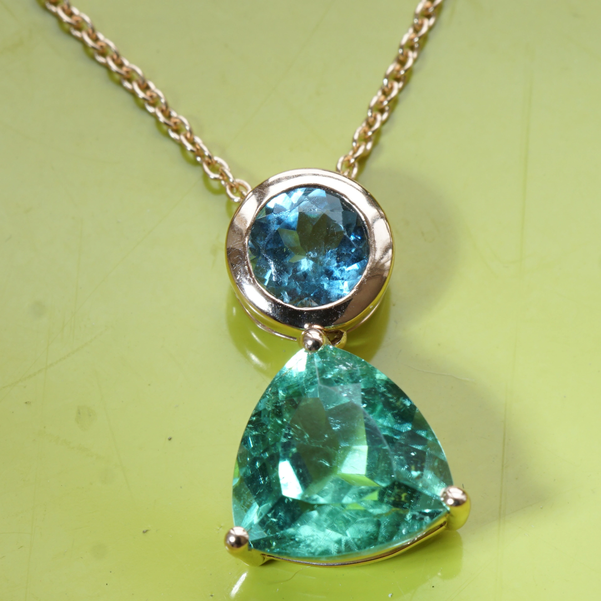 Turmalin Aquamarin Anhänger m. Kette 750er Rosegold 2.19 ct 0.36 ct AAA paraibafarben