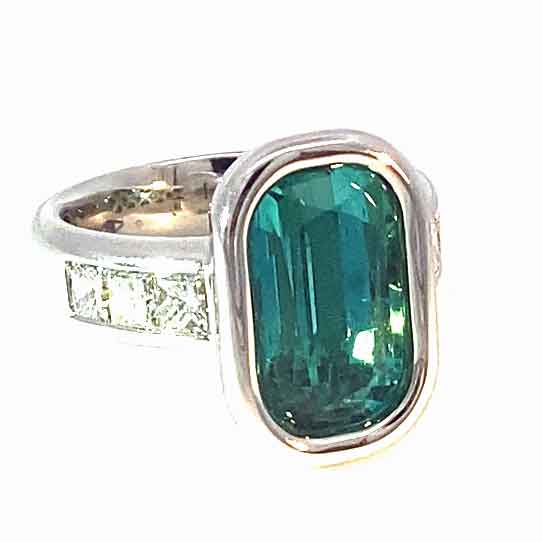 Tourmaline Diamond Ring 750 White Gold Neon Blue Tiffany Blue Afghanistan 8.05 ct Investment Gemstone Rare