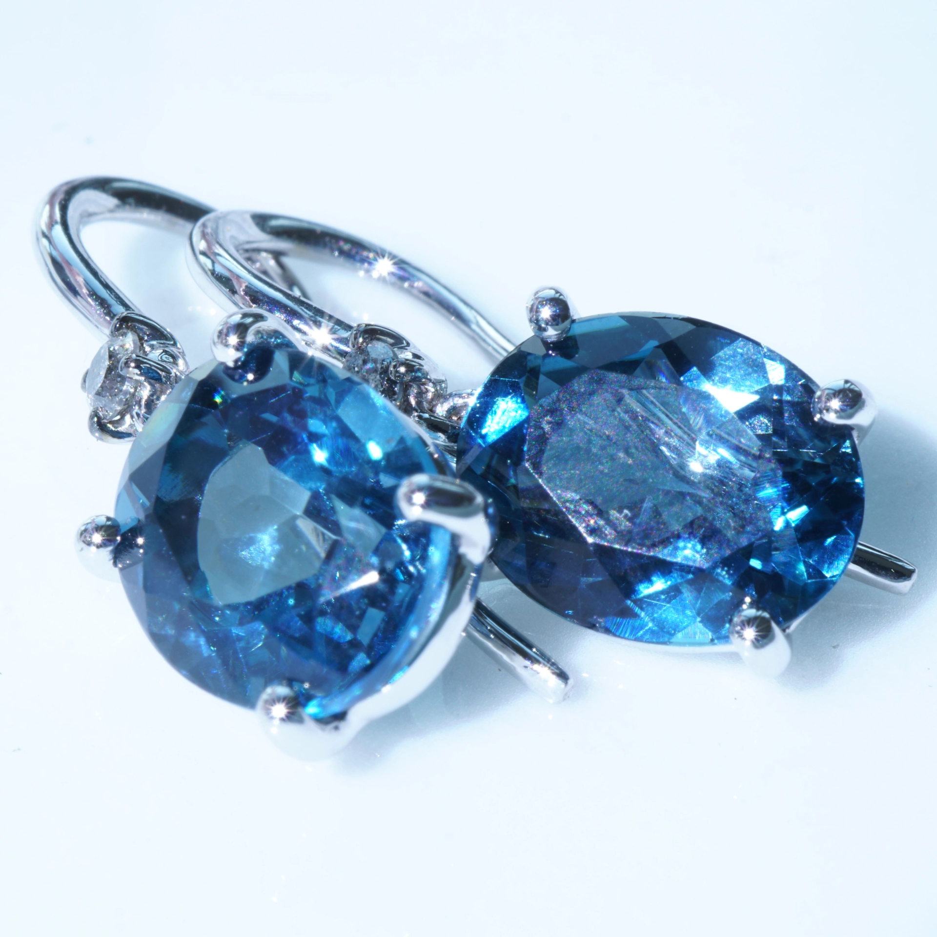 Blue and Grey Color Earrings made in a traditional Goldsmith's Factory in Valenza/Italy Bluetopaz and Diamonds 18kt Whitegold