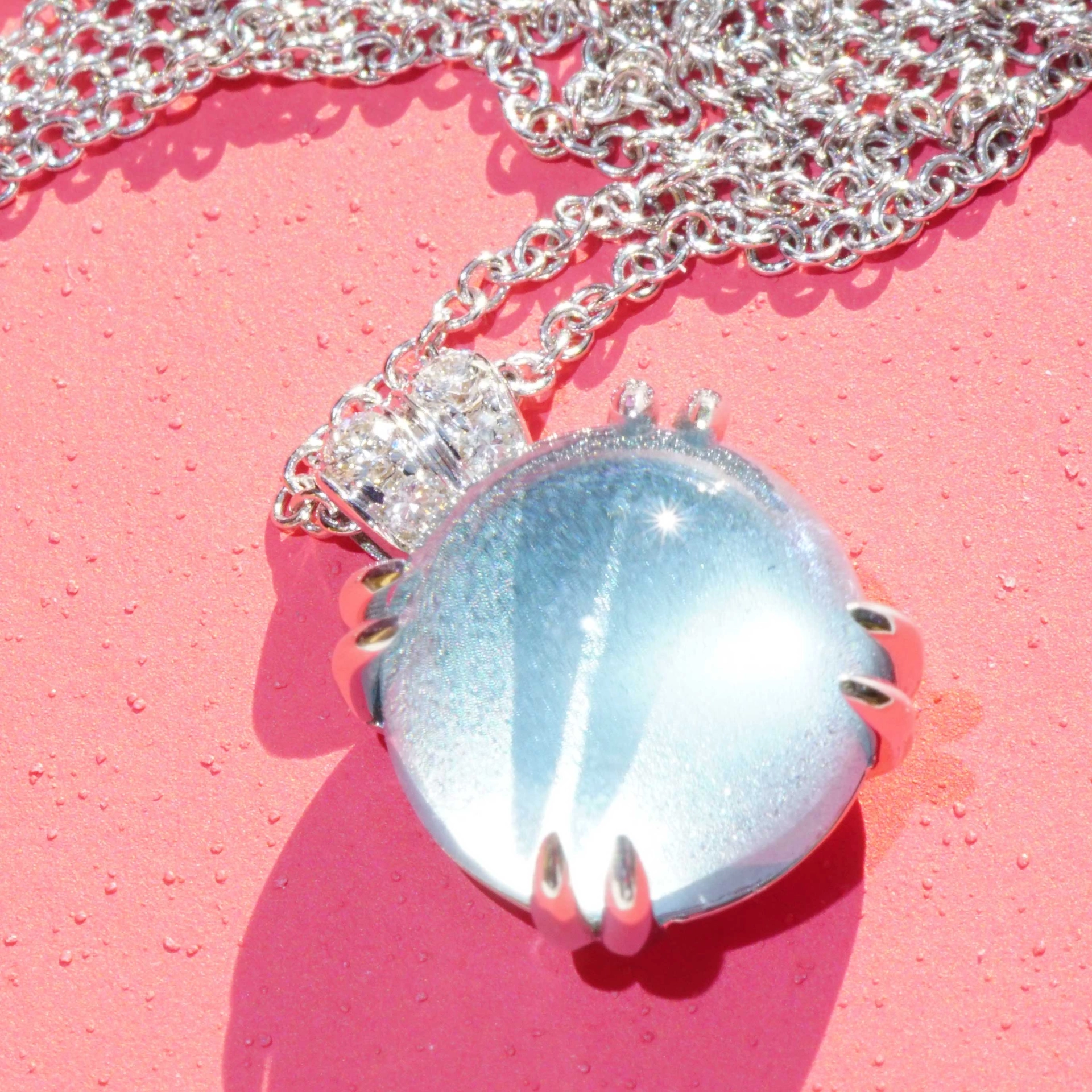 Aquamarine Brilliant Necklace 18 kt White Gold W / VS...sweet Bubbles..round Gemstone