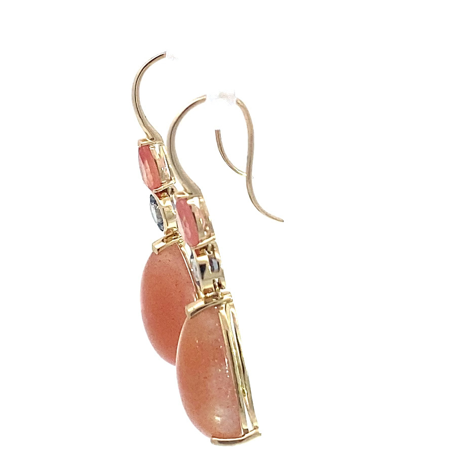 Rhodochrosite Spinel Sunstone Drop Earrings in 585 Yellow Gold... refreshingly different colors in orange and pink