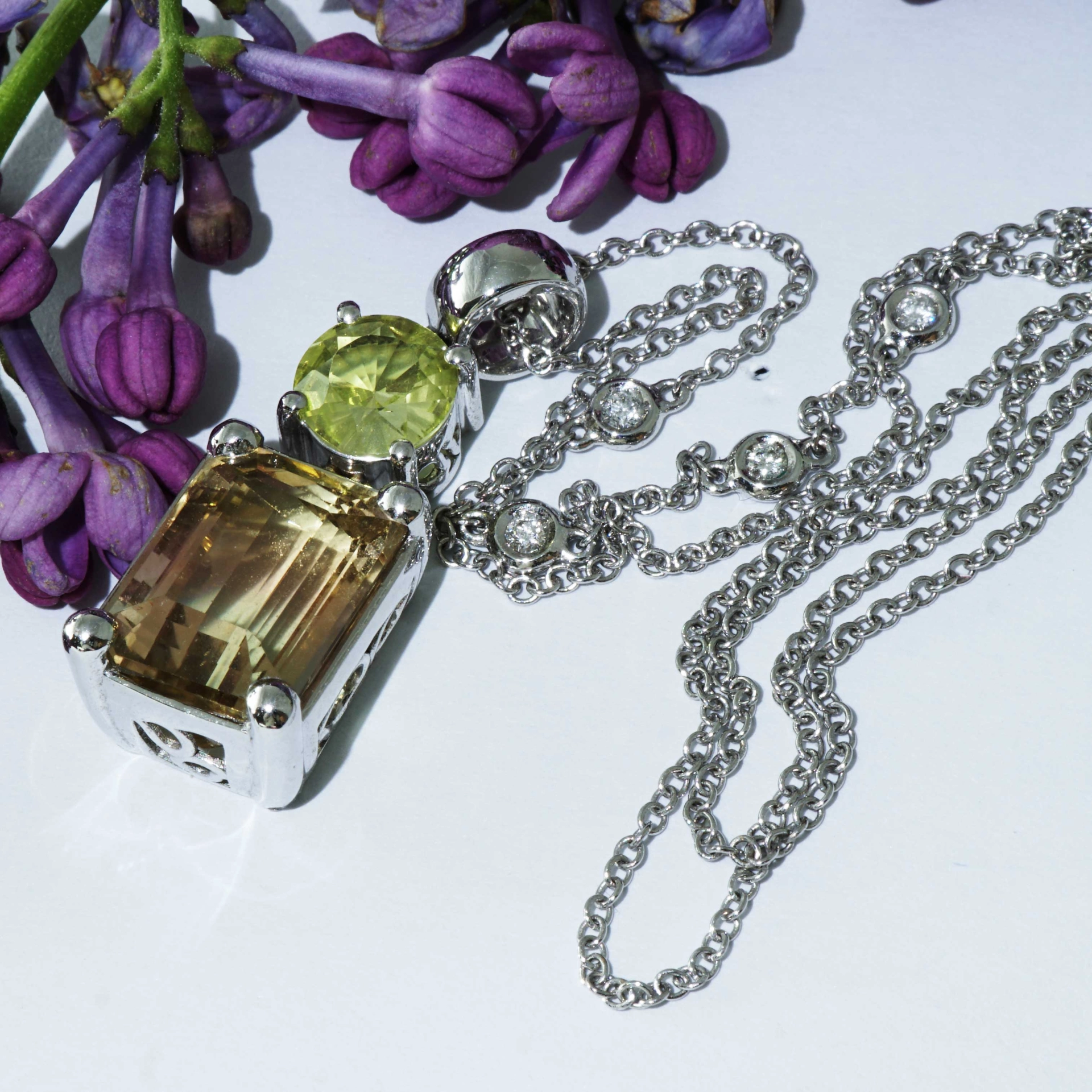 Tourmaline Chrysoberyl Brilliant Pendant in 750 White Gold yellow orange Bicolor 8 ct Africa/Congo