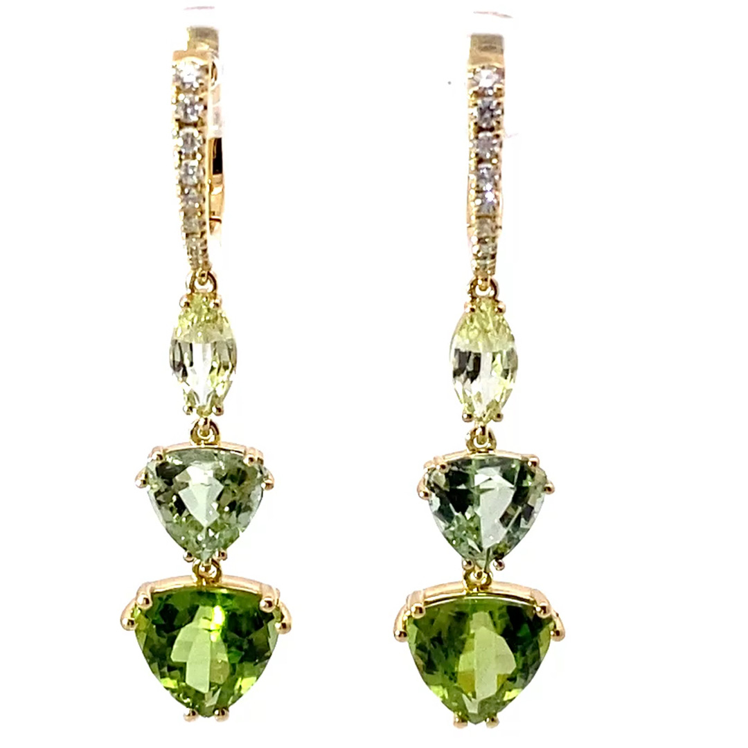 Chrysoberyl Tourmaline Peridot Brilliant Drop Earrings 750 Yellow Gold 10 ct AAA+... unbelievable, fragile play of colours