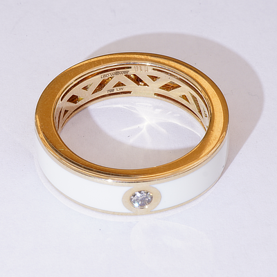 Leo Wittwer Enamel Ring 750 Rose Gold 0.10 ct 10 Grams Heavy Cold Enamel UNISEX