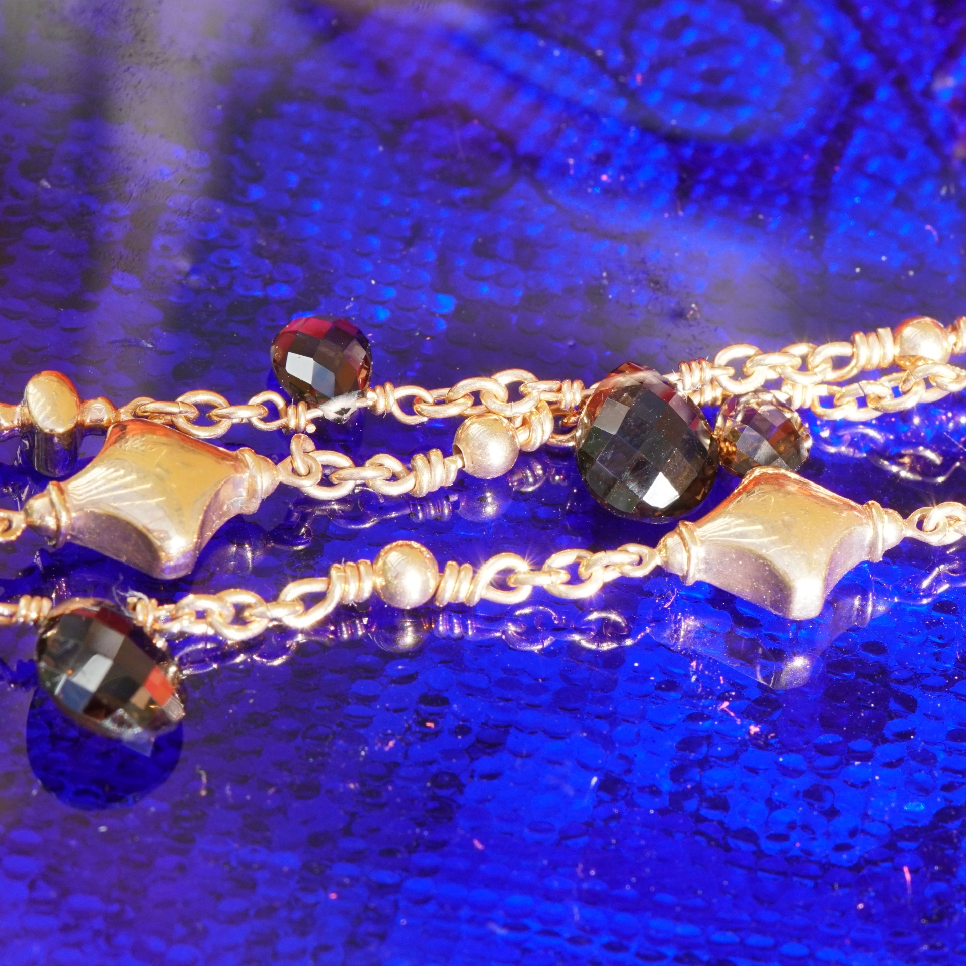 Original Chilango Kette Smoky Quarz dreireihig 54 cm 925er Silber rosegold plated