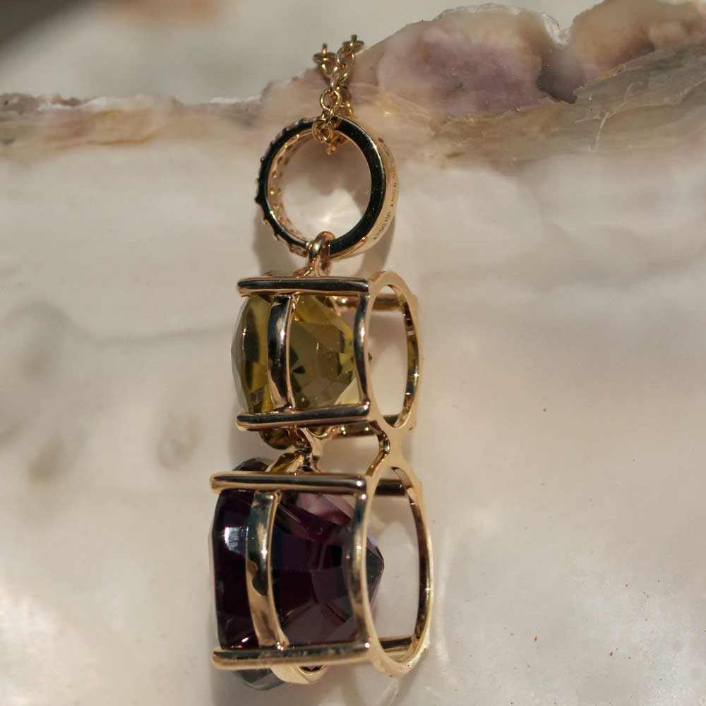 Canary Tourmaline Rhodolite Brilliant Pendant 585 Yellow Gold yellow red...colorful Garnet Tourmaline Duet