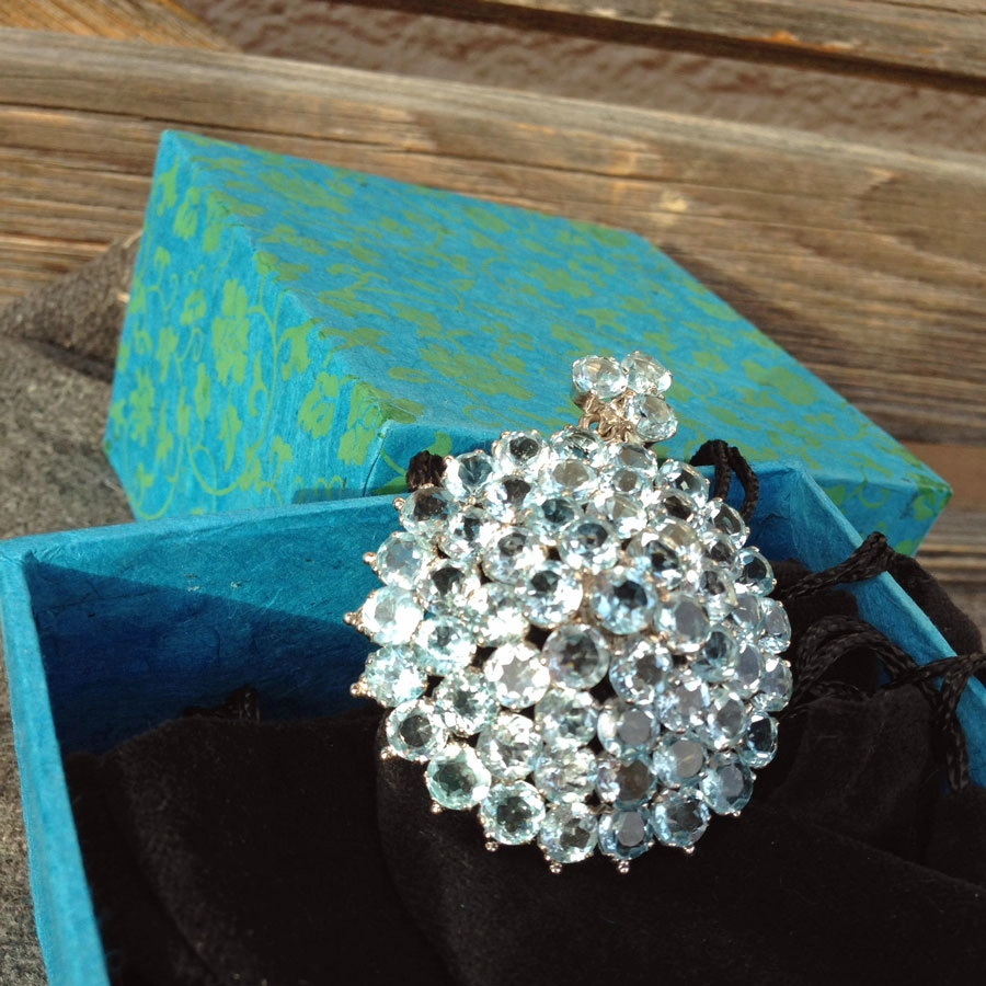 Topas-Brosch/Anhänger, Rosette, Silber