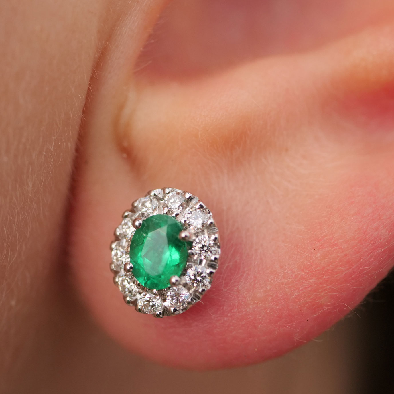 Panjshir Emerald Brilliant Halo Stud Earrings 750 White Gold 0.47 ct 0.27 ct AAA+ Most Beautiful Emerald Color Forever