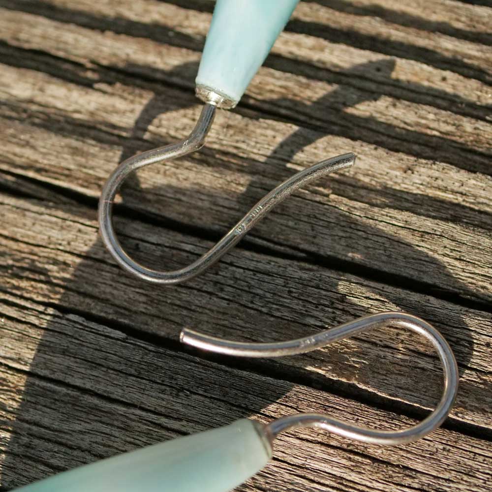 Larimar Pampel earrings with large ear hooks, 585 gold rhodium plated, 36.5 x 7 mm