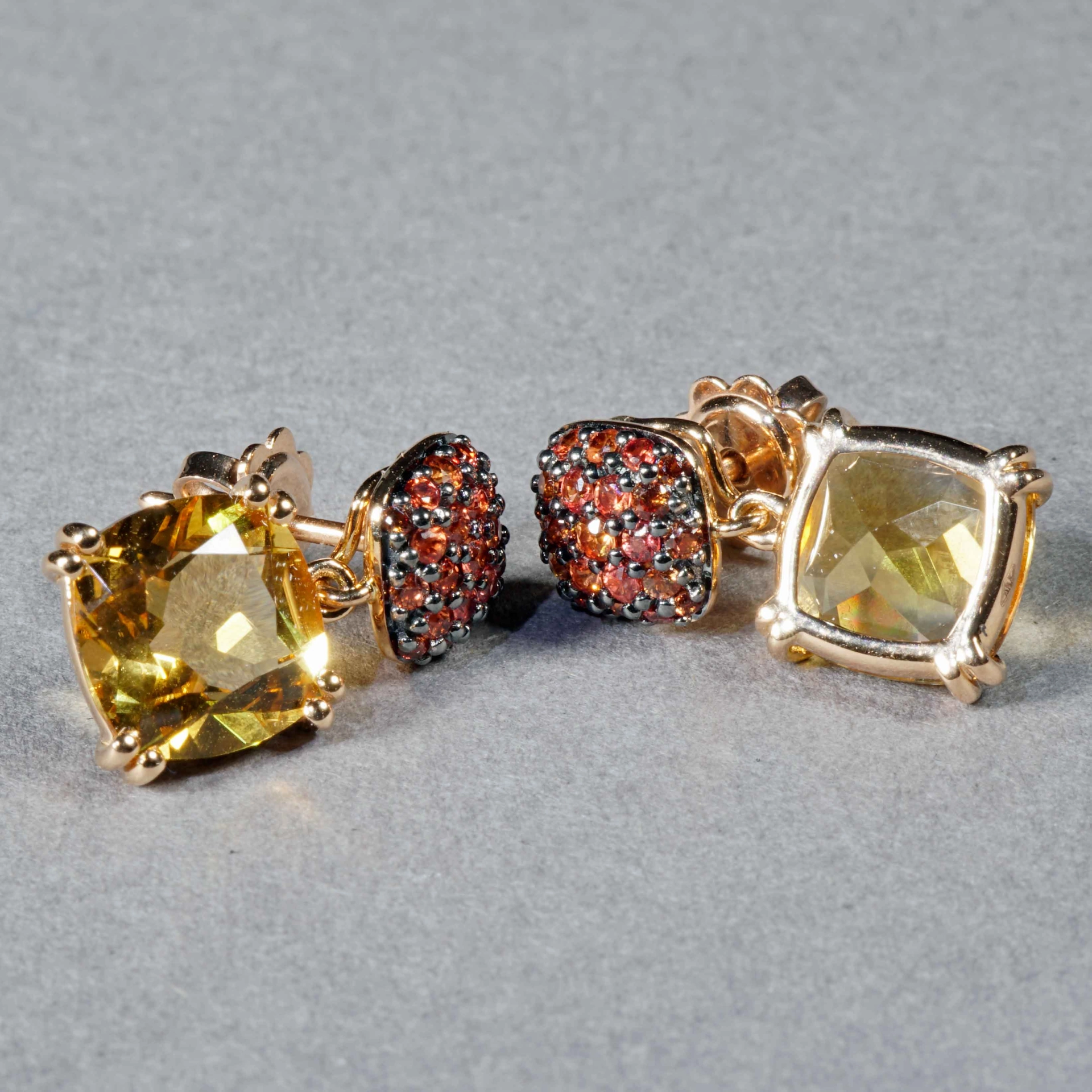Yellow Citrin and orange Saphire Rosegold Earrings....stunning Kombination 