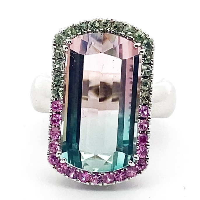 Bicolor turmalin great natural color baby pink greenish blue loupeclean 14.85 ct Afghanistan