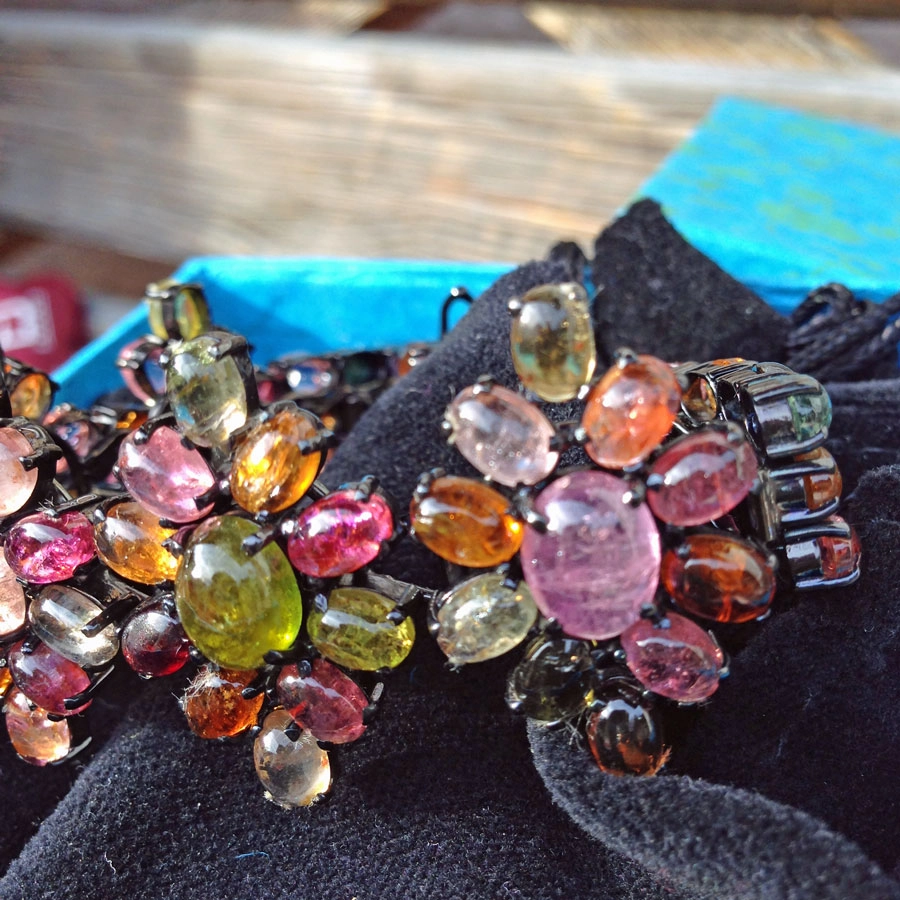 Buntes Turmalin-Armband, Silber/schwarz rhodiniert,