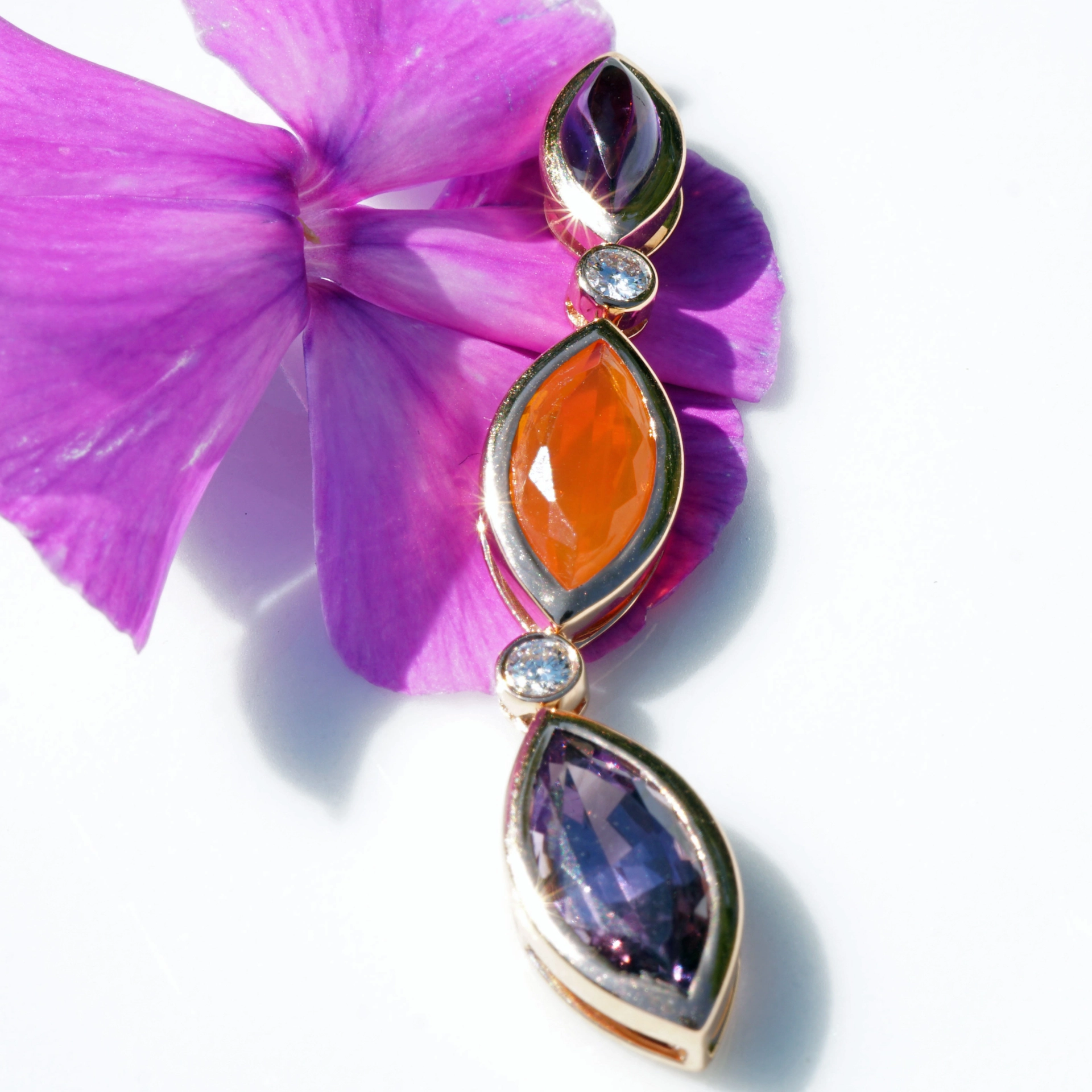 Spinel fire opal amethyst pendant 750 rose gold with brilliants..Hallelujah