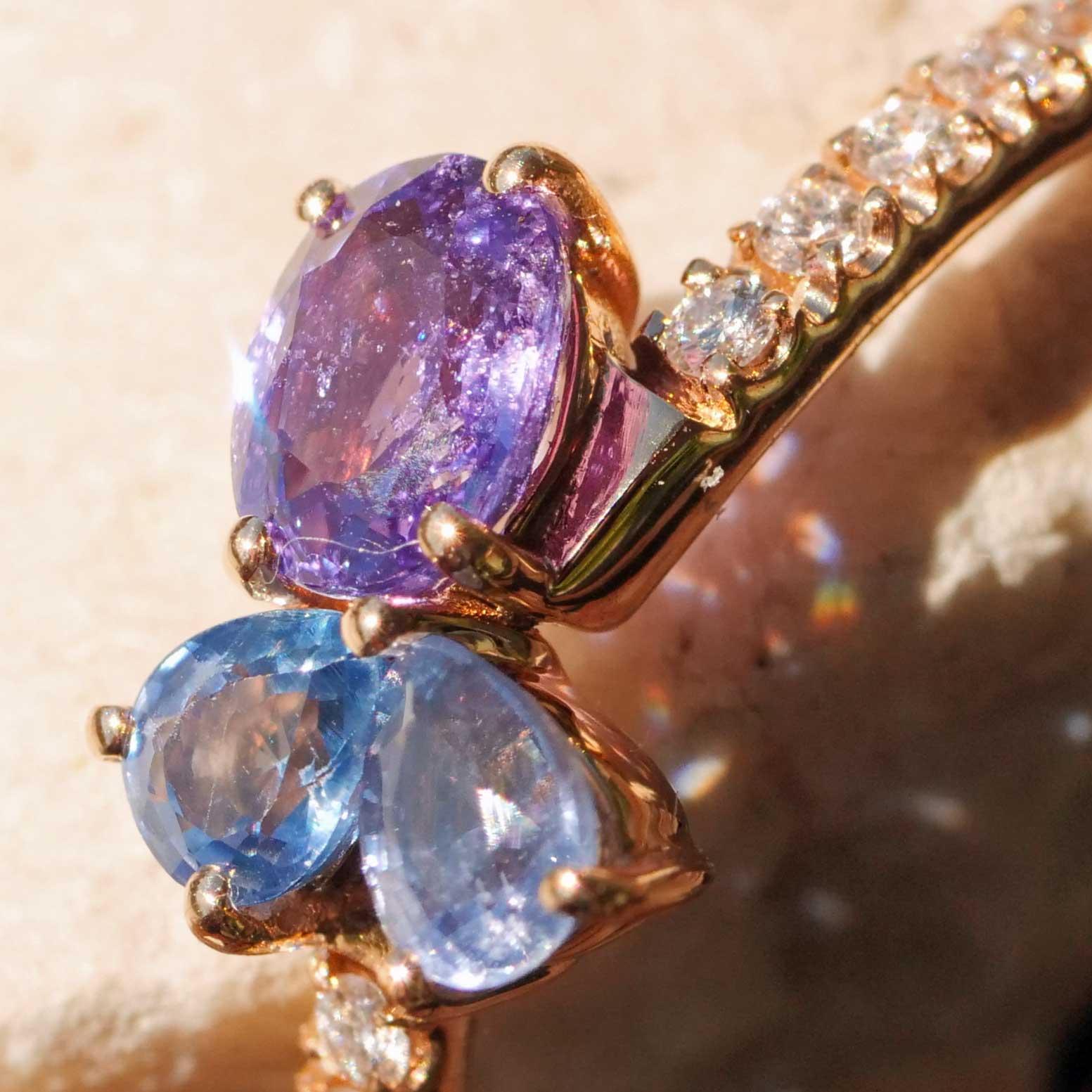 Cool colored stone jewelry I sapphire brilliant ring in 750 rose gold 0.95 ct 0.17 ct TW VS made in Italy