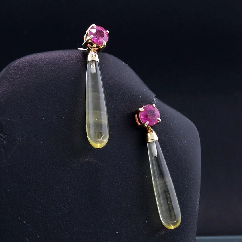 Turmalin Lemoncitrin Ohrhänger 750er Gelbgold 2.37 ct 19.67 ct