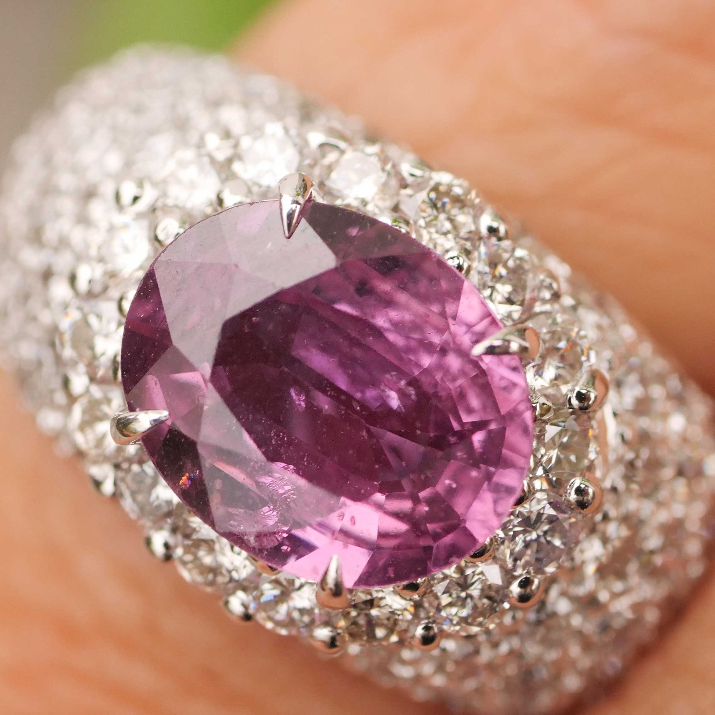Ring sapphire brilliant 2.50 ct 1.76 ct so big and so vivid pink... TW VS 750 white gold