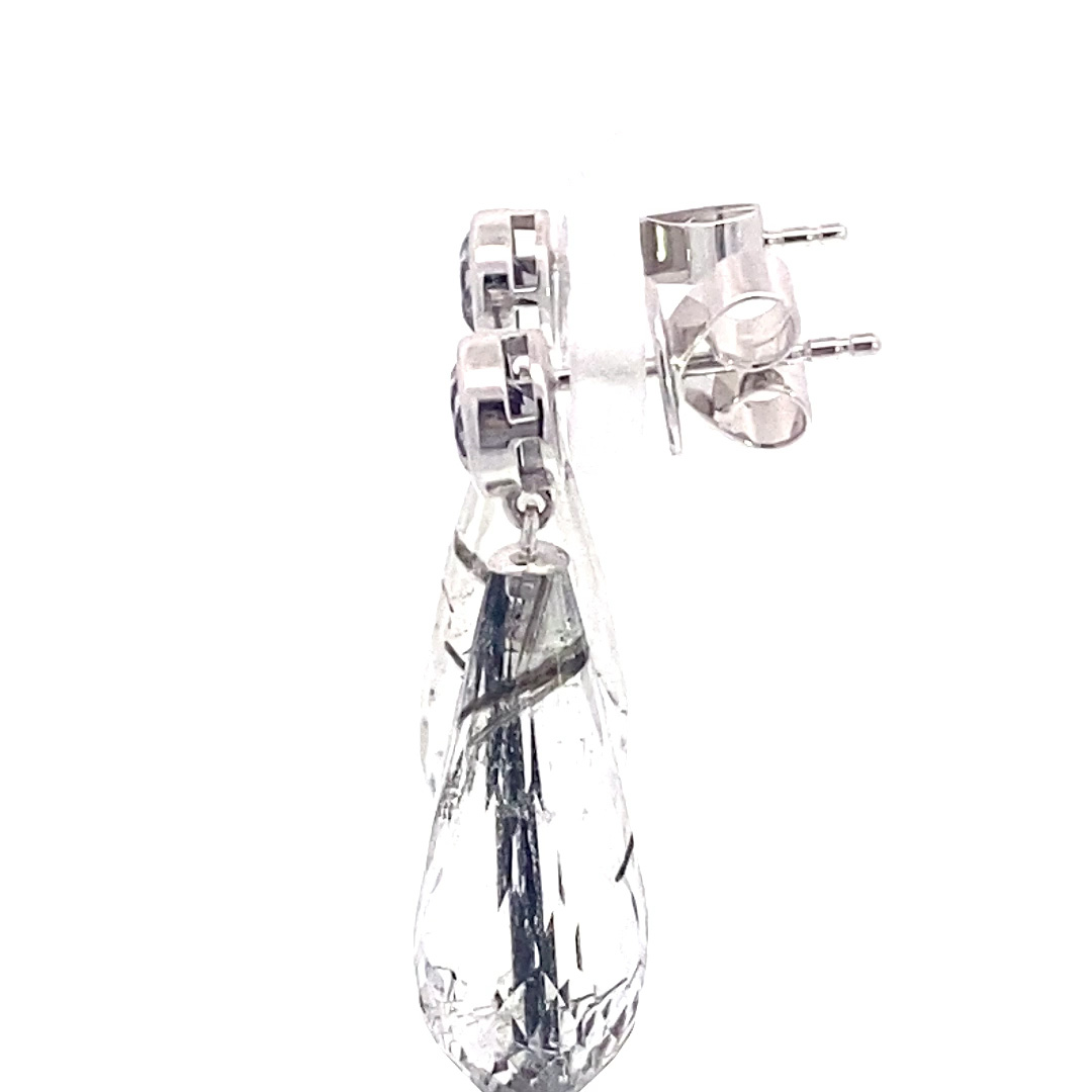 Long Spinel Rutilated Quartz Stud Earrings in Cool Glacier Colors... hot Ice... in 585 White Gold