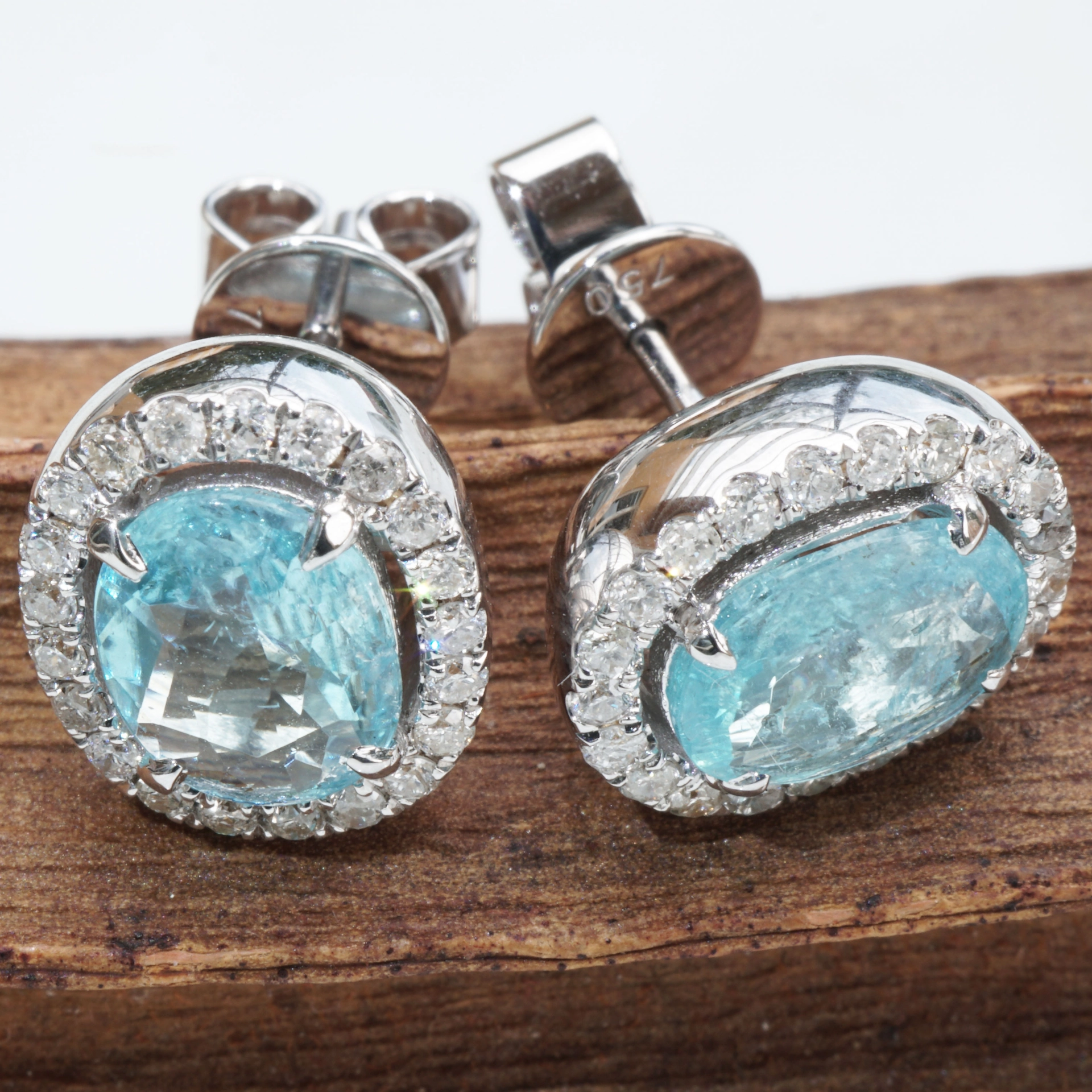 Paraiba Tourmaline Earstuds AAA 18 kt White Gold with Brilliants