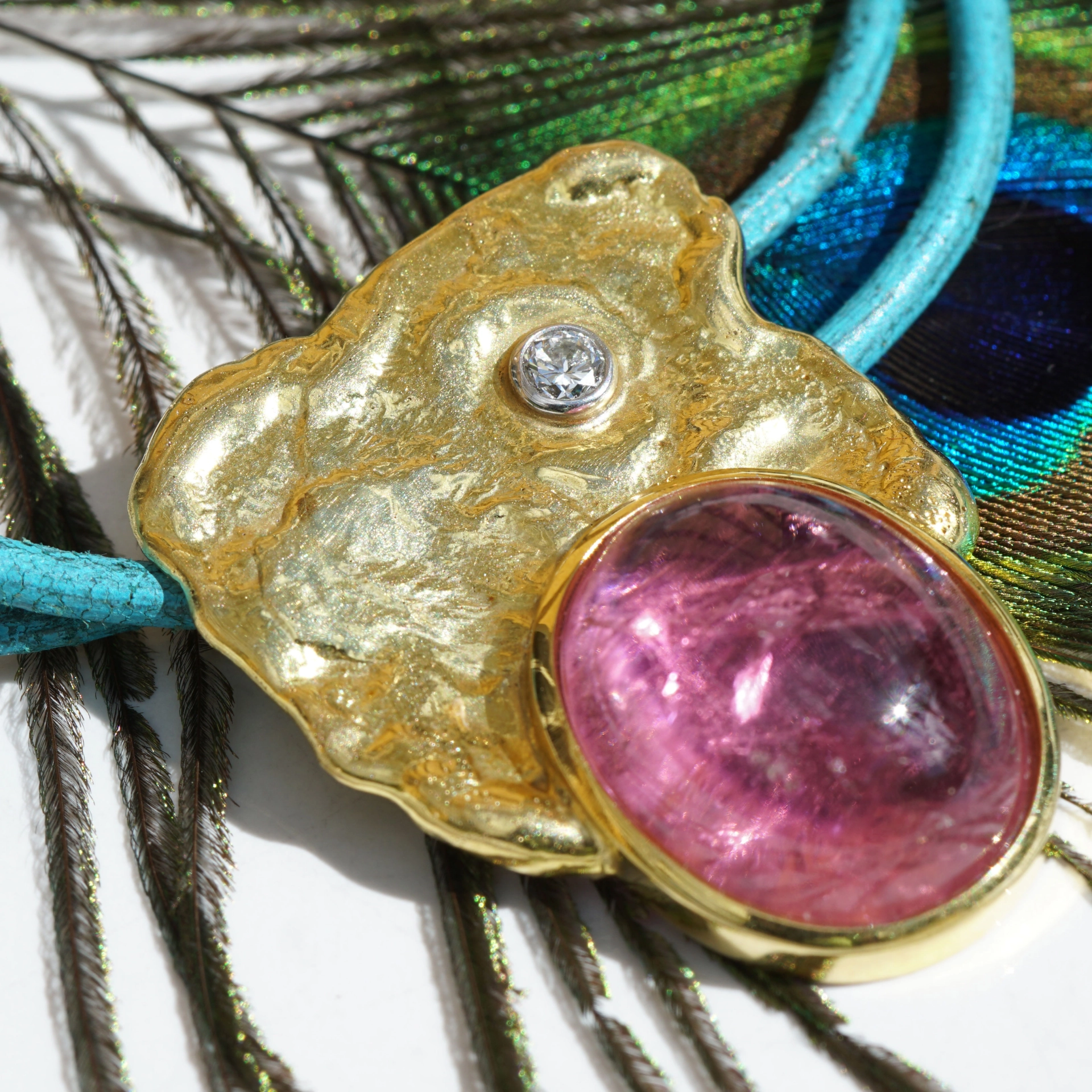 Turmalin Brillant Anhänger 585er Gelbgold massive Handarbeit 12 Gramm