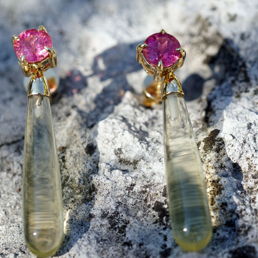 Turmalin Lemoncitrin Ohrhänger 750er Gelbgold 2.37 ct 19.67 ct