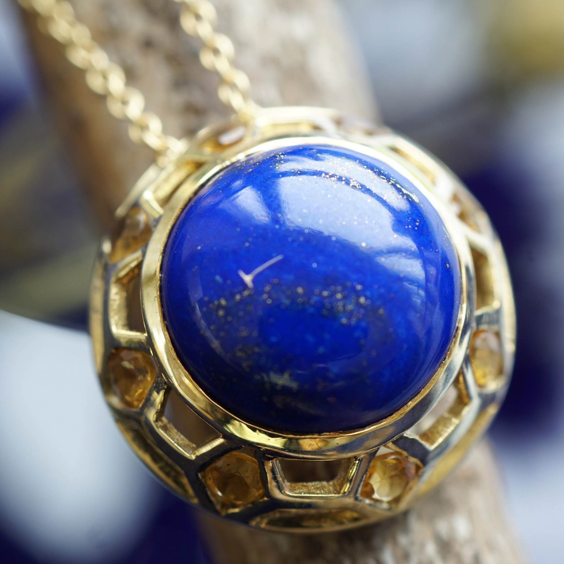 Citrine Lapis Lazuli Necklace with Diamonds....fashionabe Style