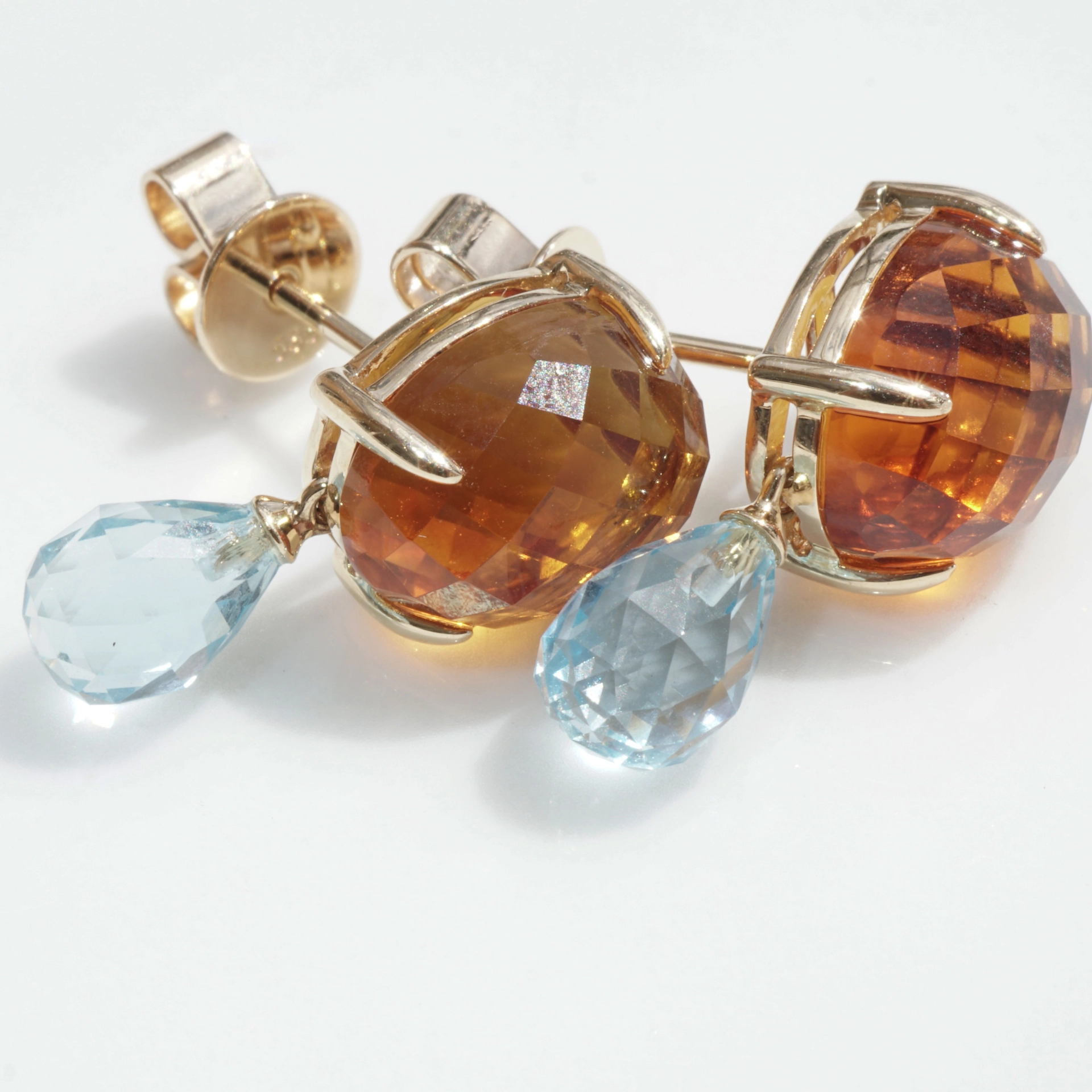 Citrine Blue Topaz Earrings 14 kt Yellowgold....Sky and Sun