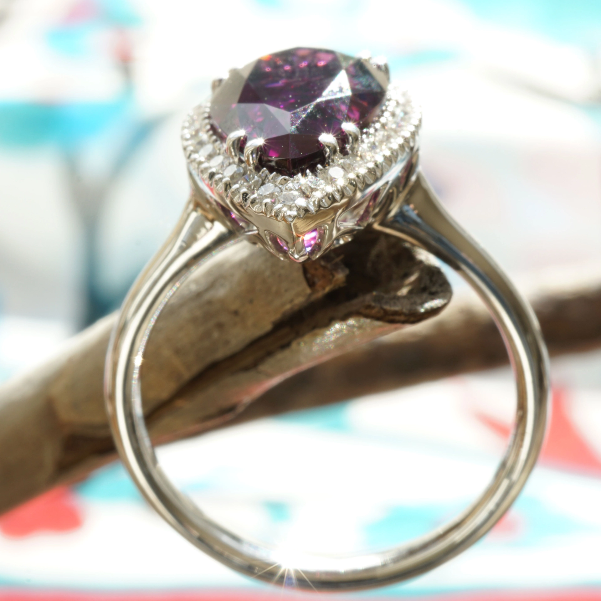 Rhodolite diamond ring 750 white gold, 4.74 ct, Mozambique AAA+ couldn't be better ...