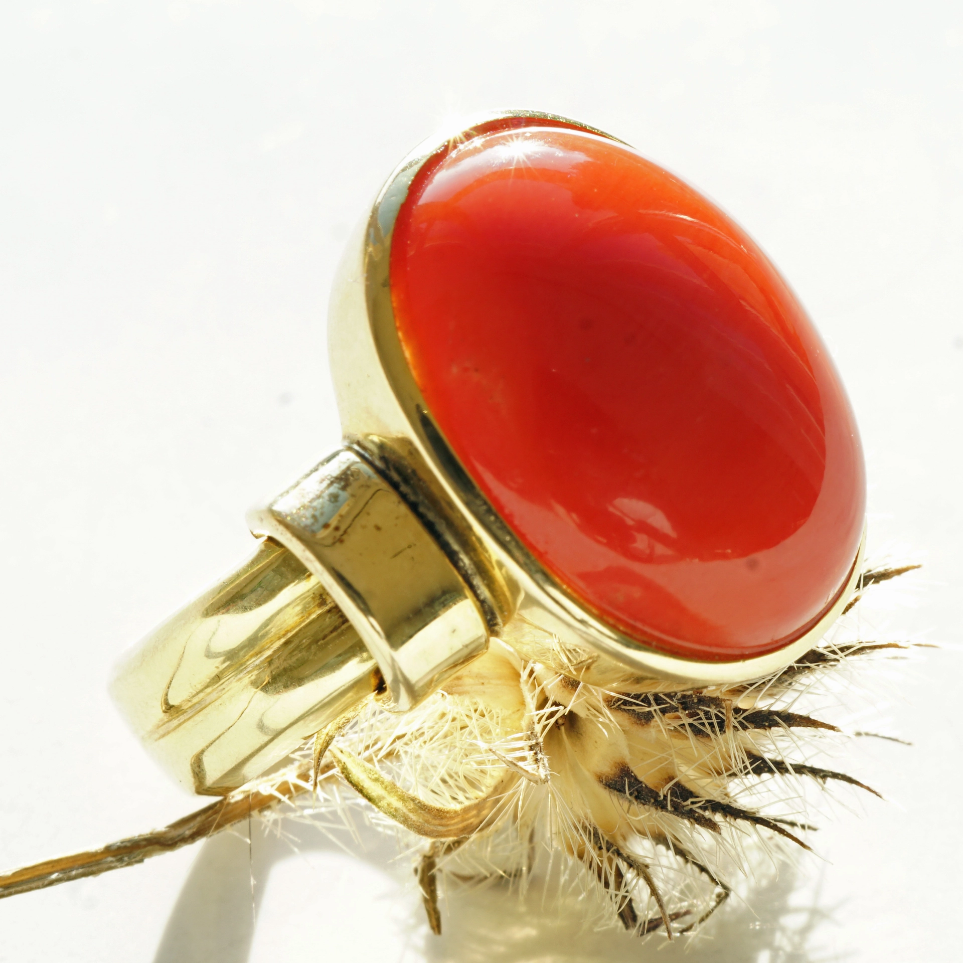 Sardegna Korall Ring 585er Gelbgold Vintage Mittelmeer Koralle 60er Jahre