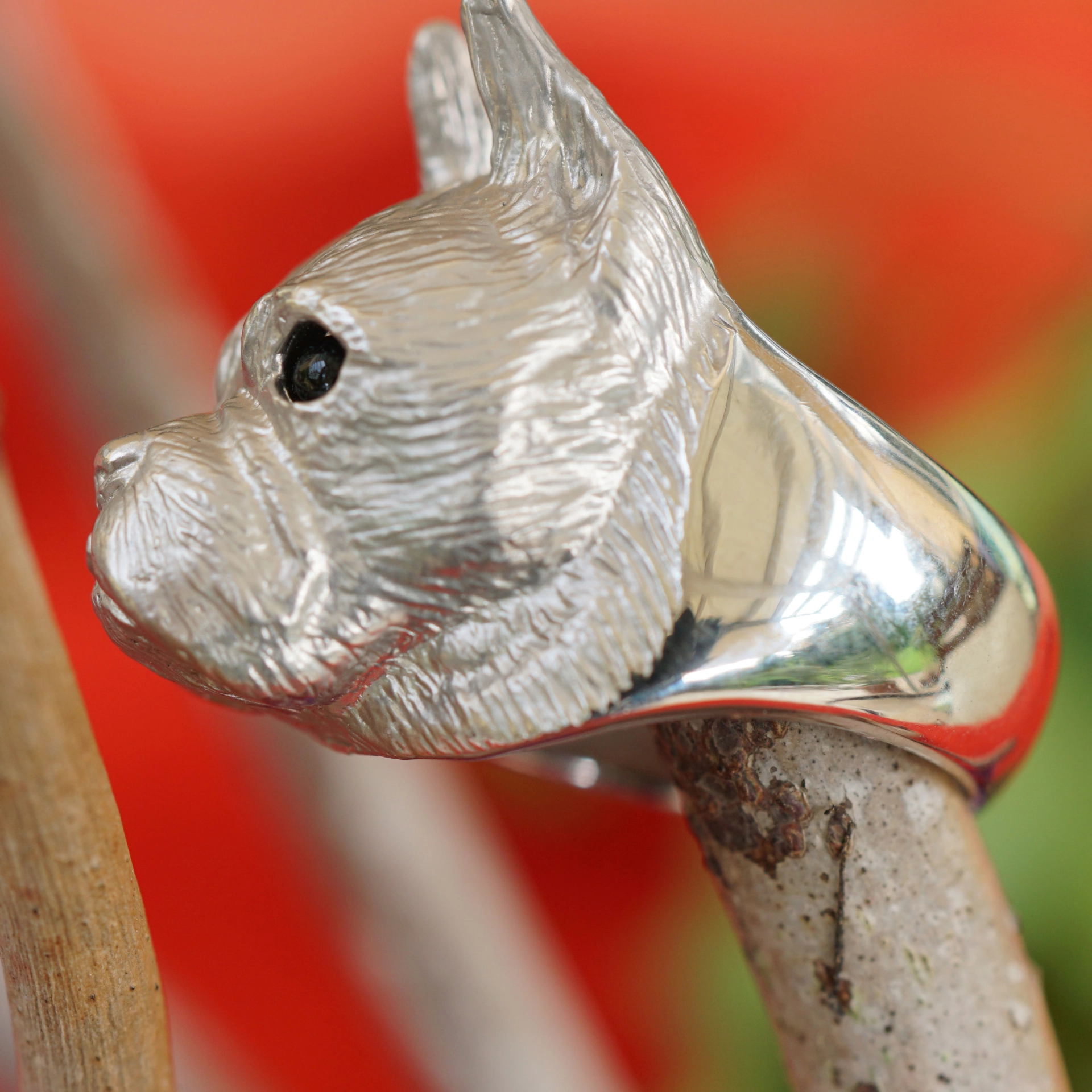 Animal Motif Ring...so cute, a Boxer Dog Head 14 kt White Gold