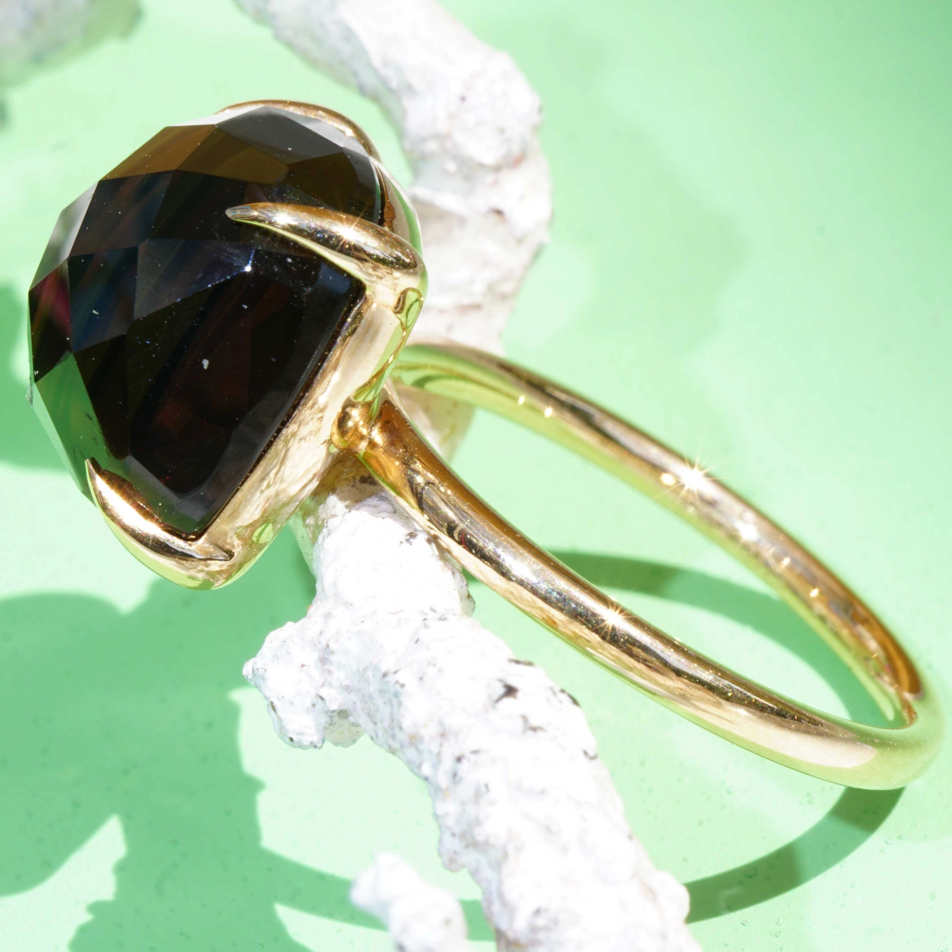 Smoky Quartz Ring 12x12 mm 18kt Rosegold..perfect Combination Ring