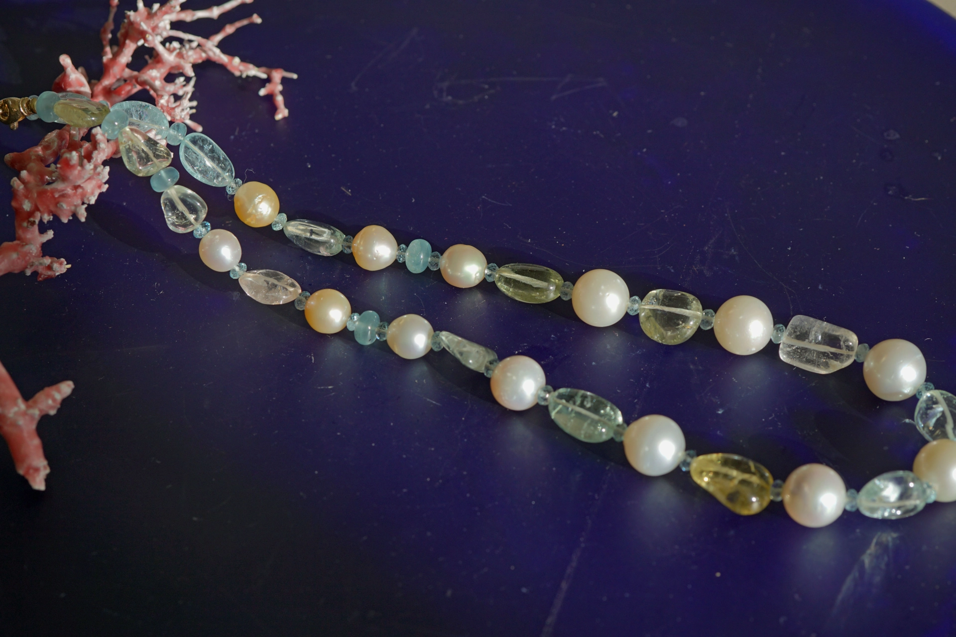 Aquamarine South Sea cultured Pearl Chain.....unique