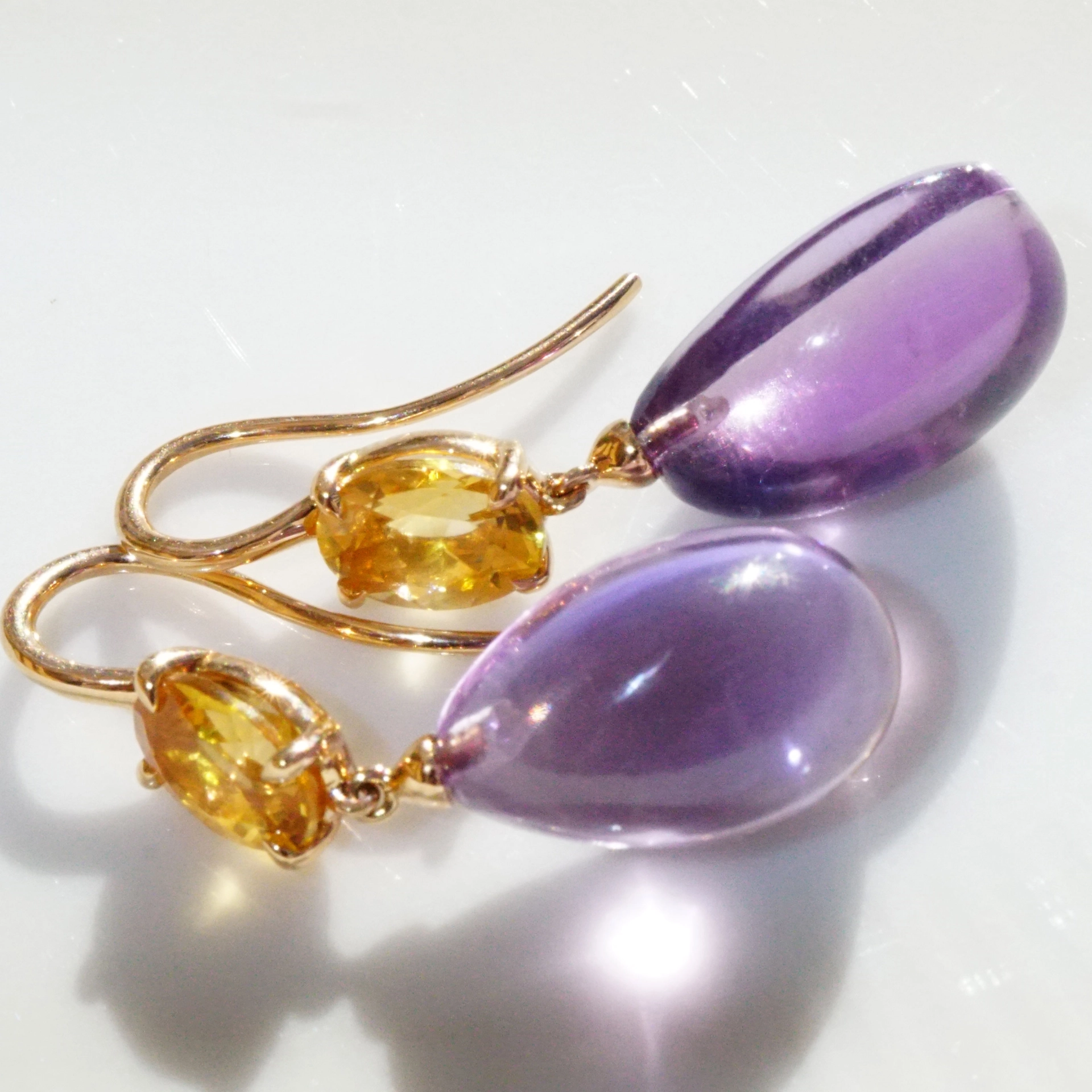 Bluetopaz Amethyst Earrings of high quality made in a traditional Italian goldsmith in Valenza, modern Design