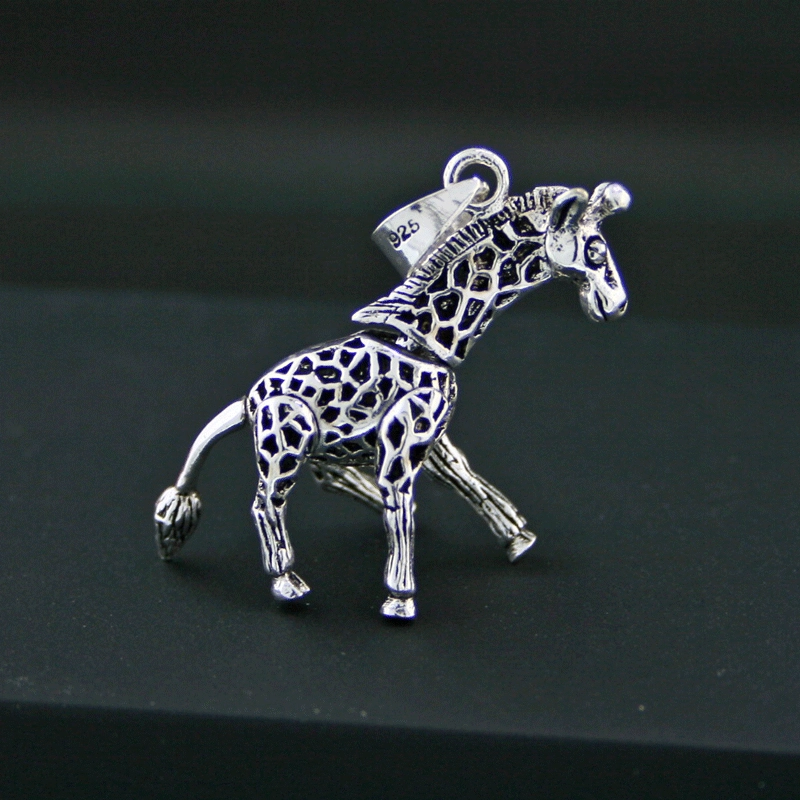Charm-Anhänger, 925/-Silber, Giraffe, vollbeweglich