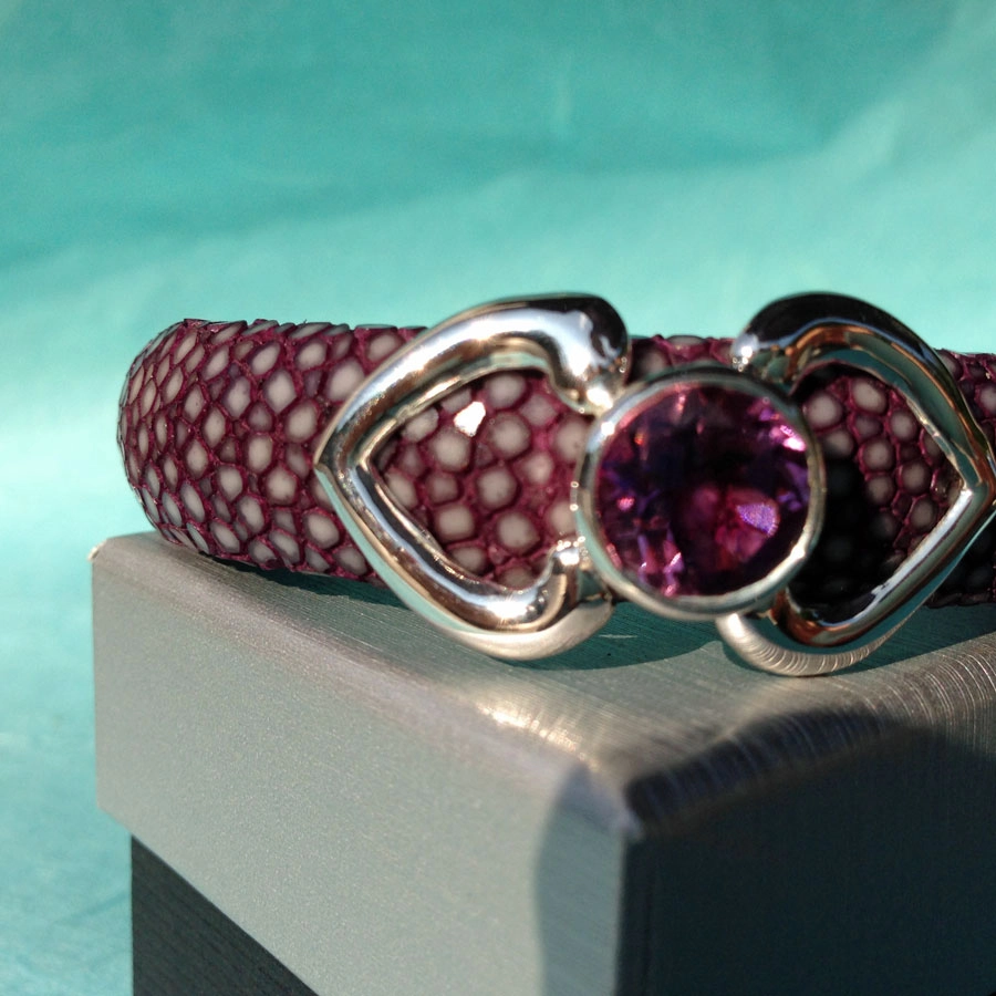 Amethyst Rochenleder Armreif 925erSilber rosegold plated 20 mm breit