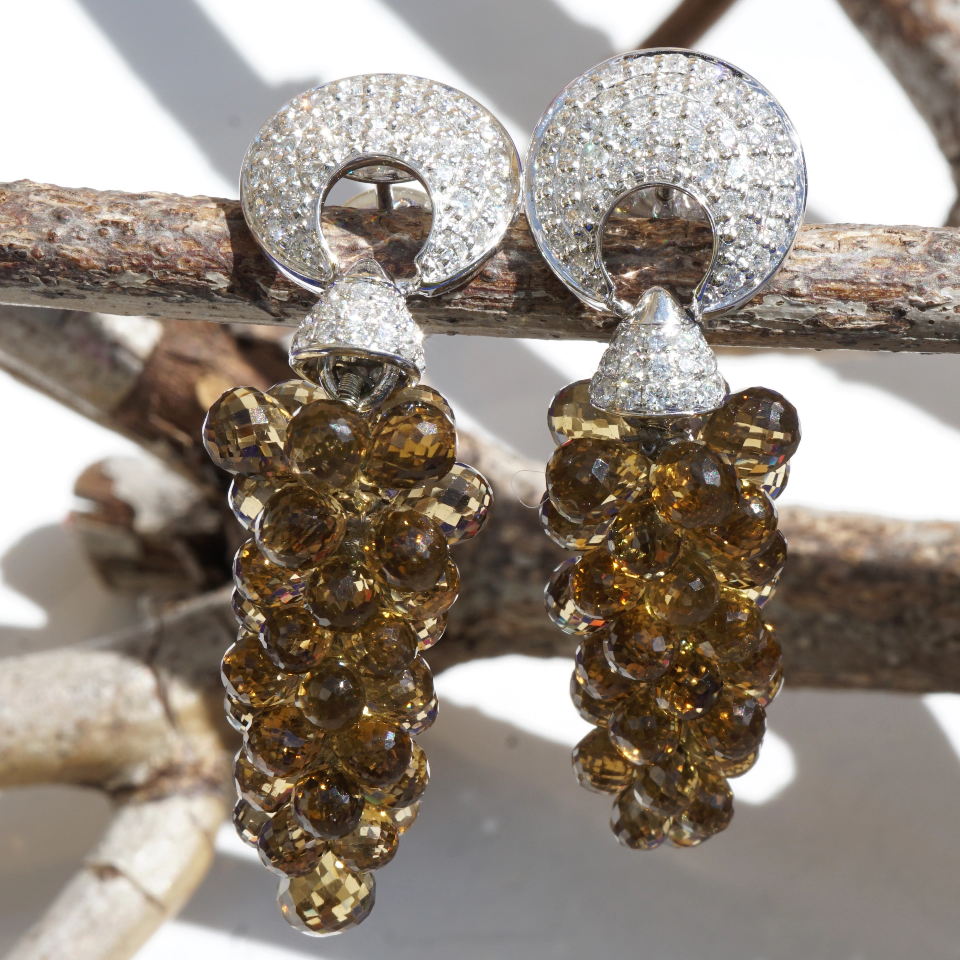 Diamond Smokey Quartz Earrings 18 kt Whitegold...exciting in the Shape of Grapes